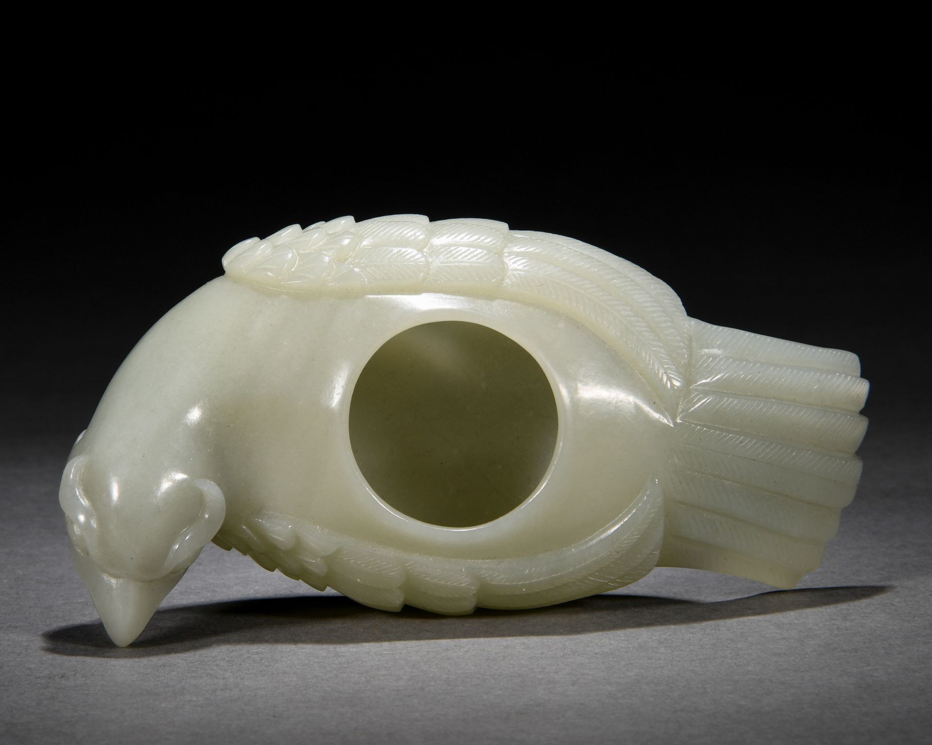 A Chinese Carved White Jade Bird-form Washer - Image 6 of 7