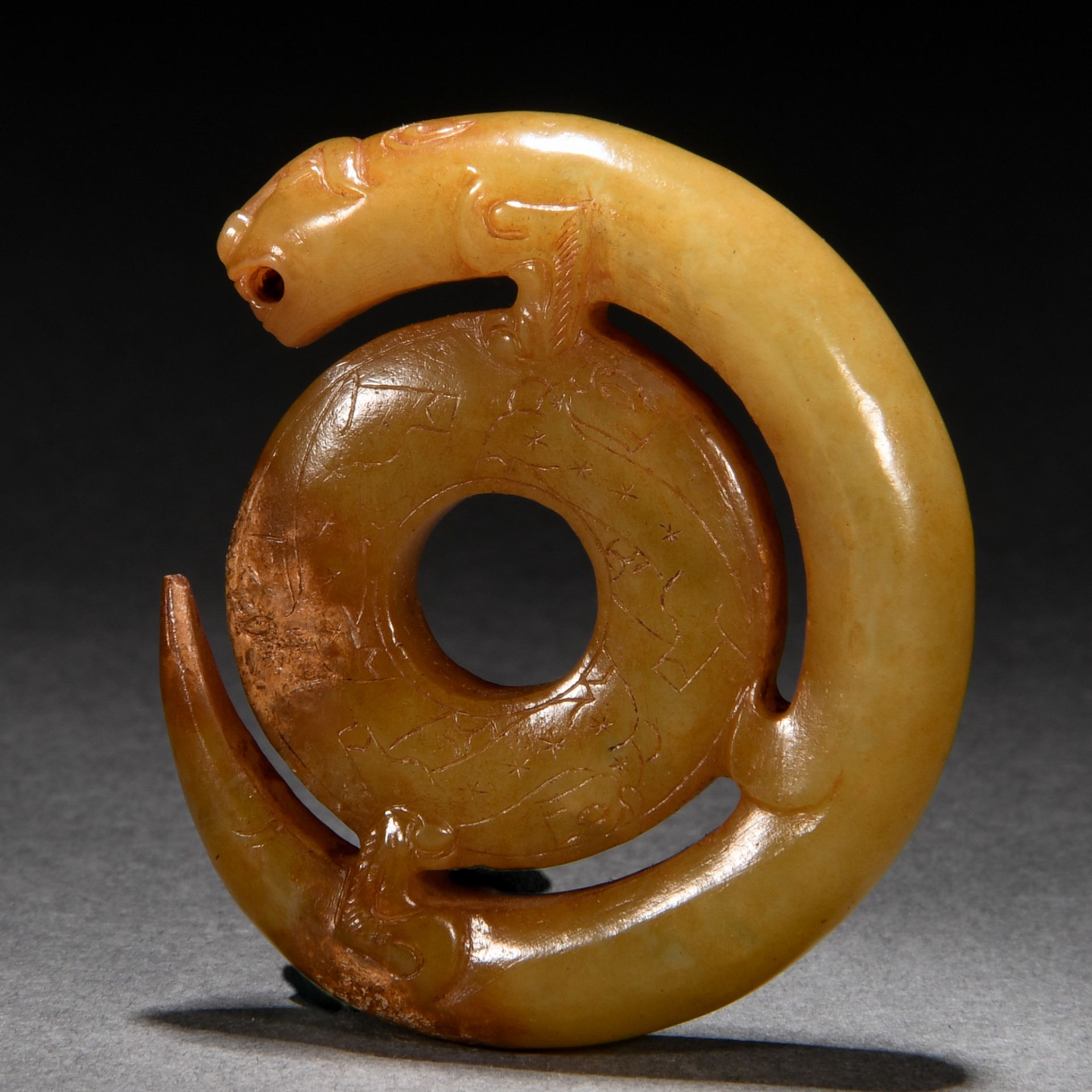 A Chinese Carved Russet Jade Chilong - Image 3 of 6