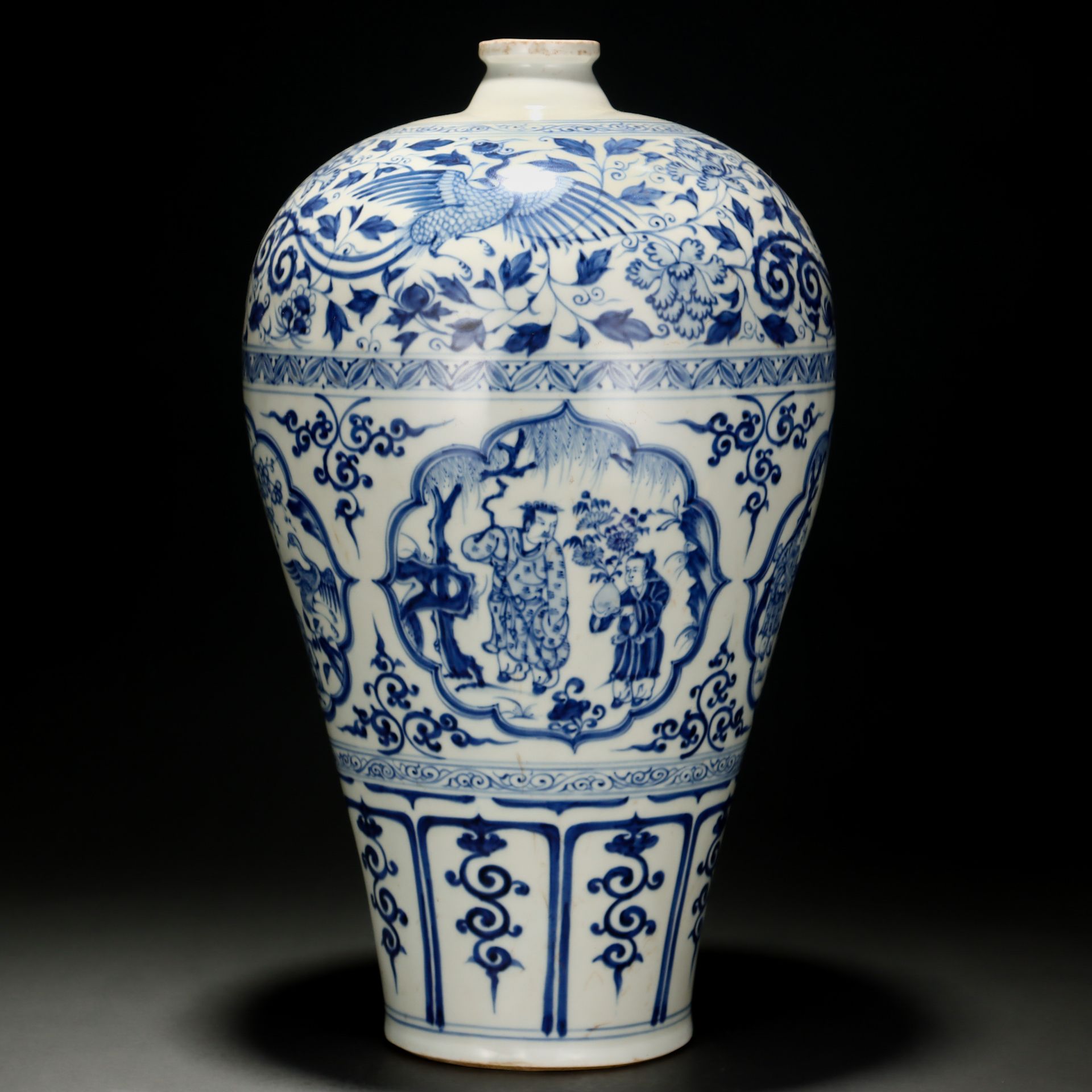 A Chinese Blue and White Figural Story Vase Meiping