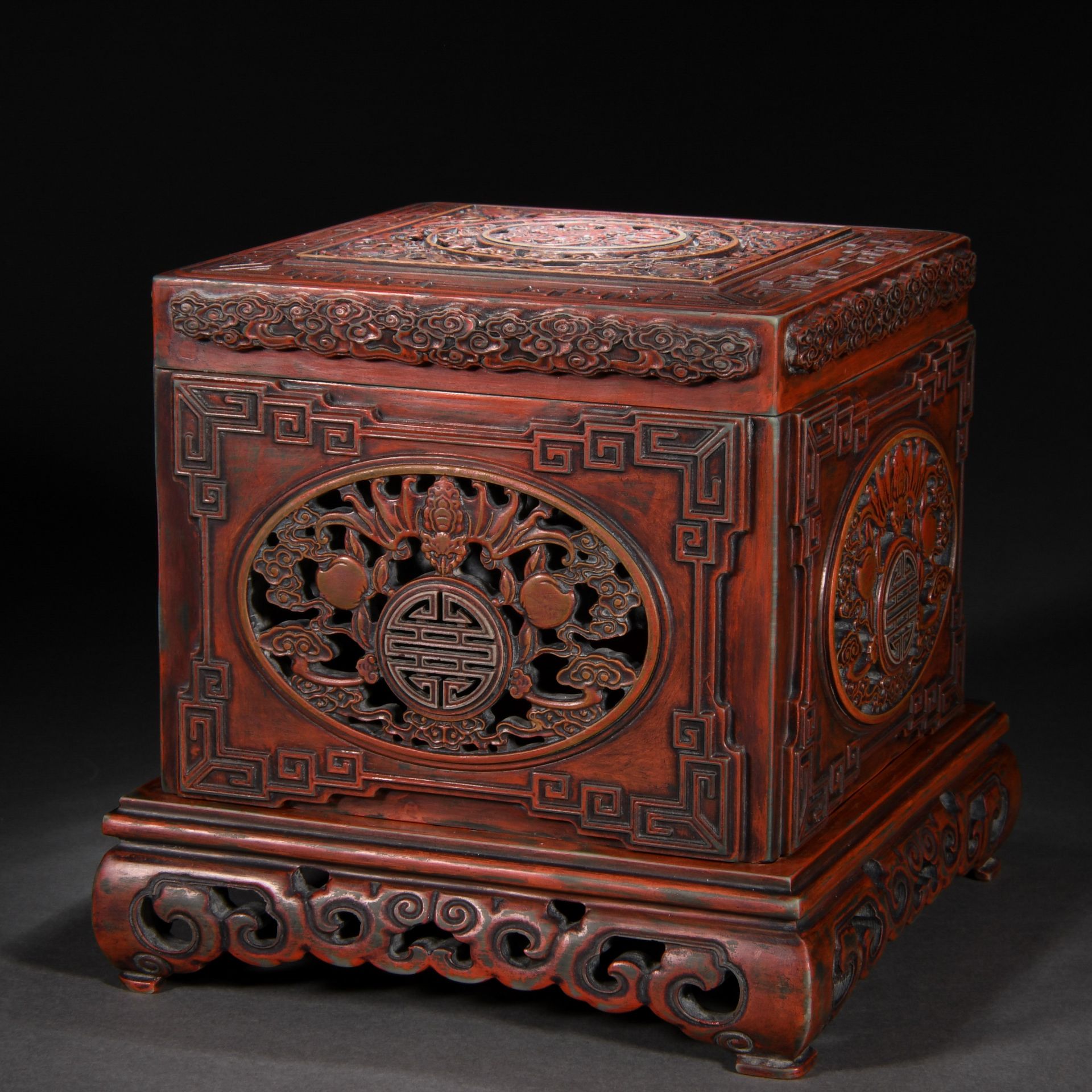 A Chinese Carved Inkstone Box with Cover