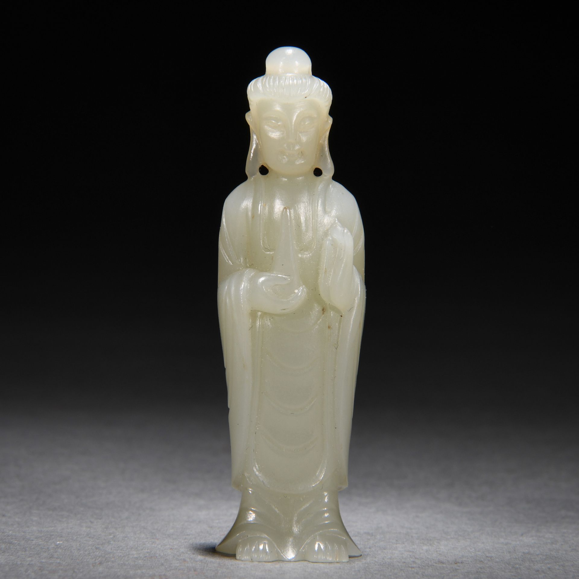 A Chinese Carved White Jade Standing Guanyin