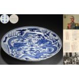 A Chinese Blue and White Double Dragons Plate