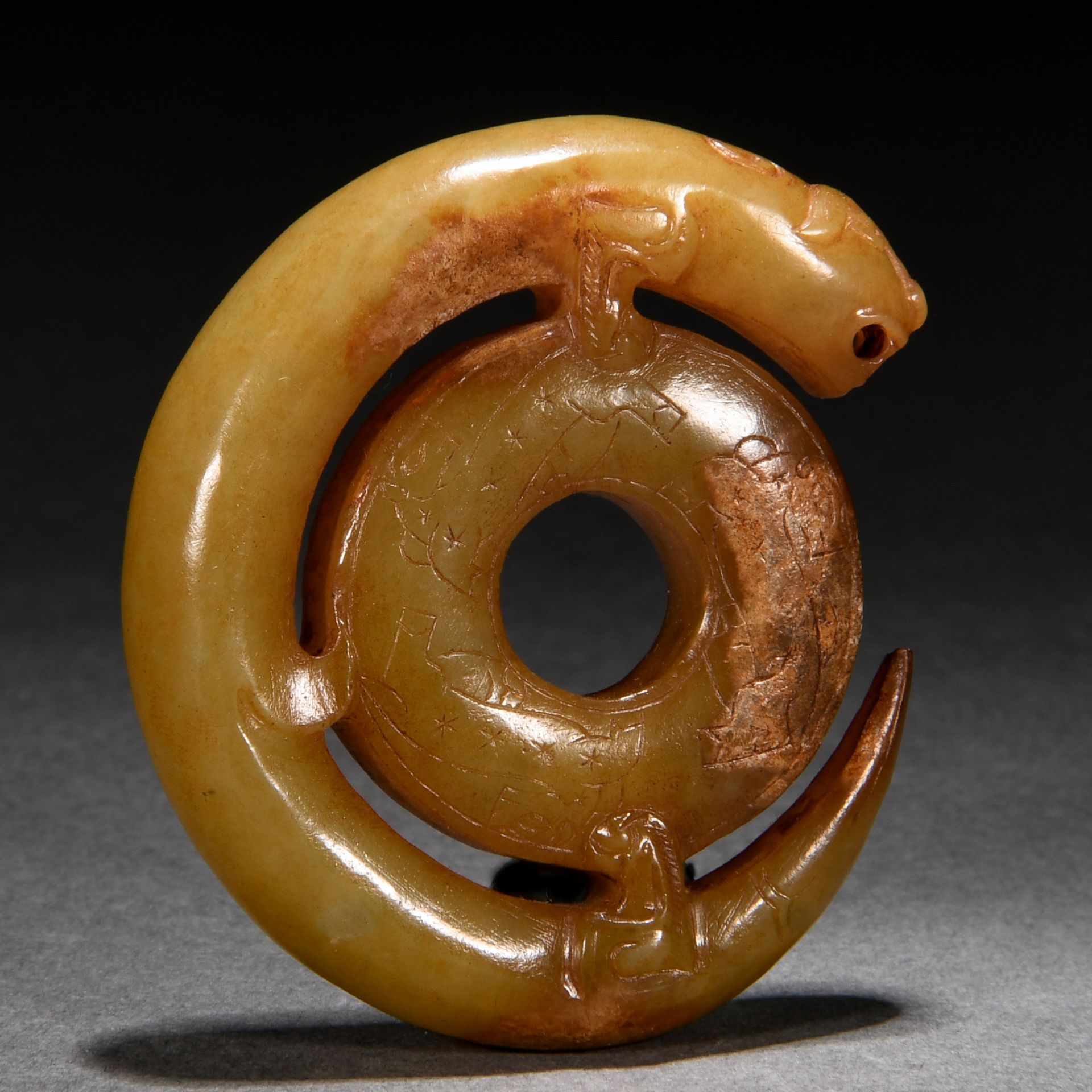 A Chinese Carved Russet Jade Chilong - Image 2 of 6