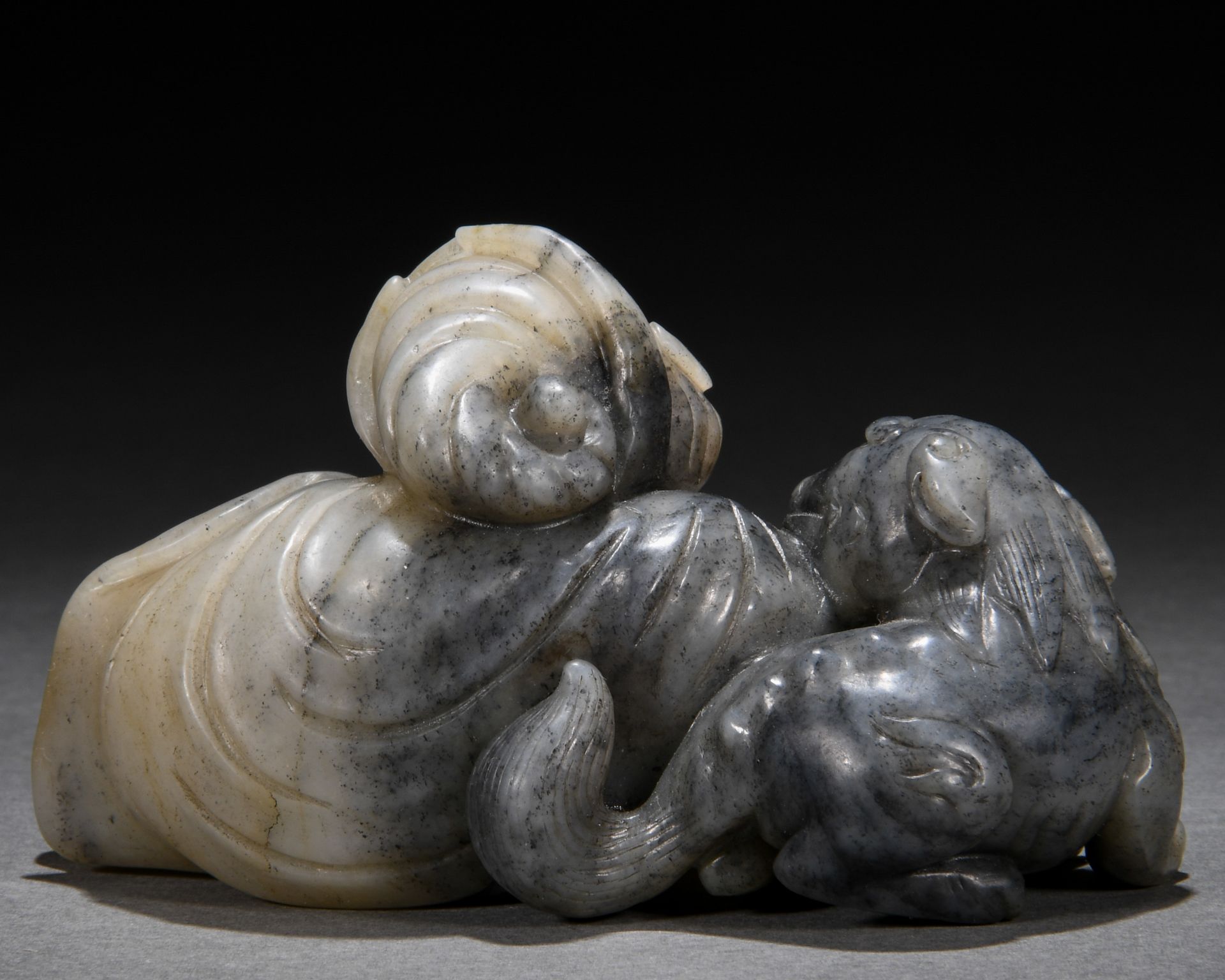 A Chinese Carved Jade Figure with Beast - Image 5 of 6