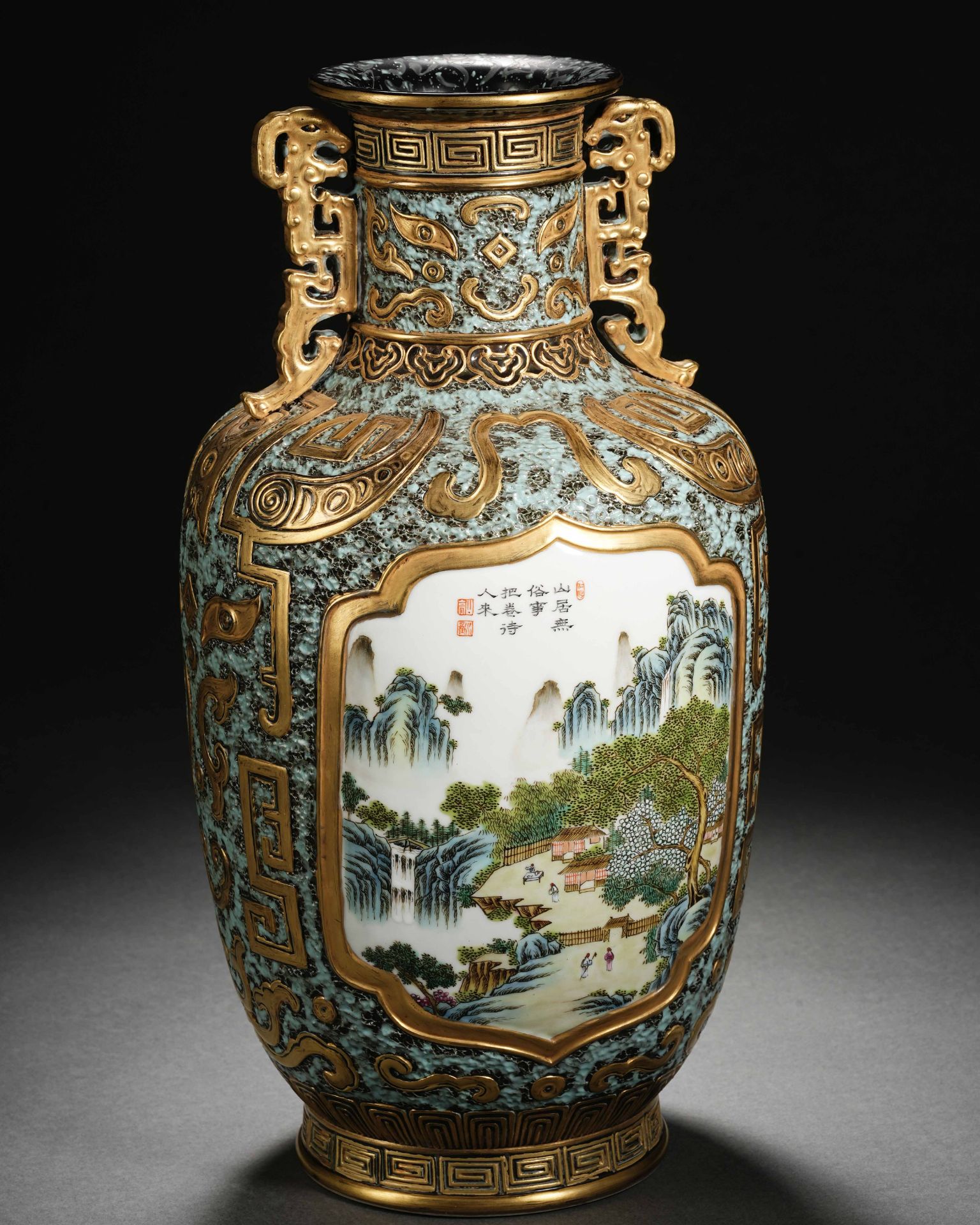 A Chinese Falangcai Glaze Landscape Vase - Bild 3 aus 12