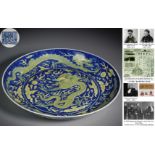 A Chinese Underglaze Blue and Yellow Enameled Dish