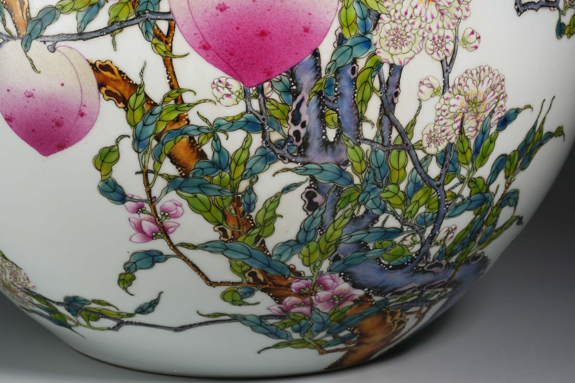 A Chinese Famille Rose Peaches Globular Vase - Image 9 of 11