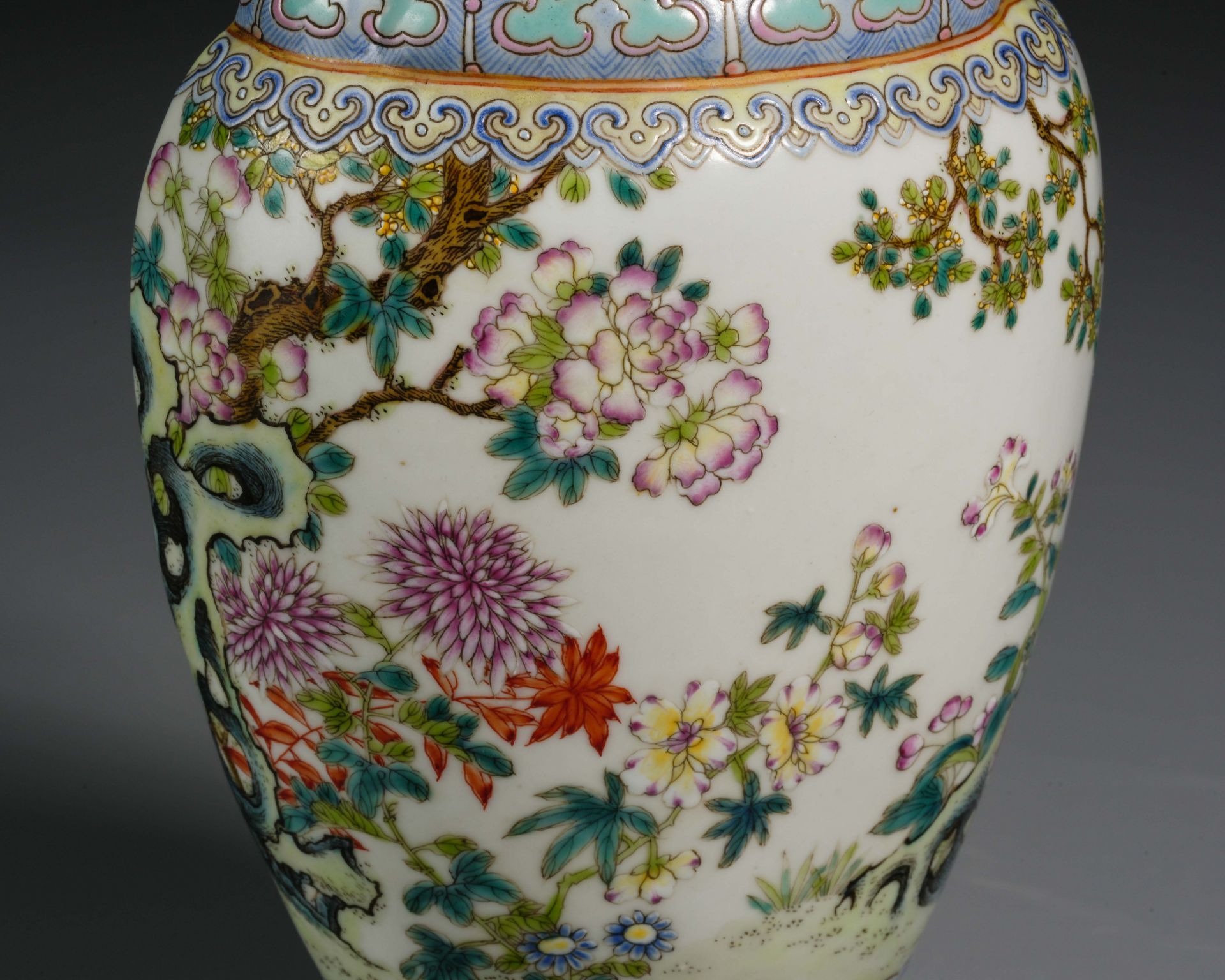 Pair Chinese Famille Rose Floral Wall Vases - Image 8 of 12