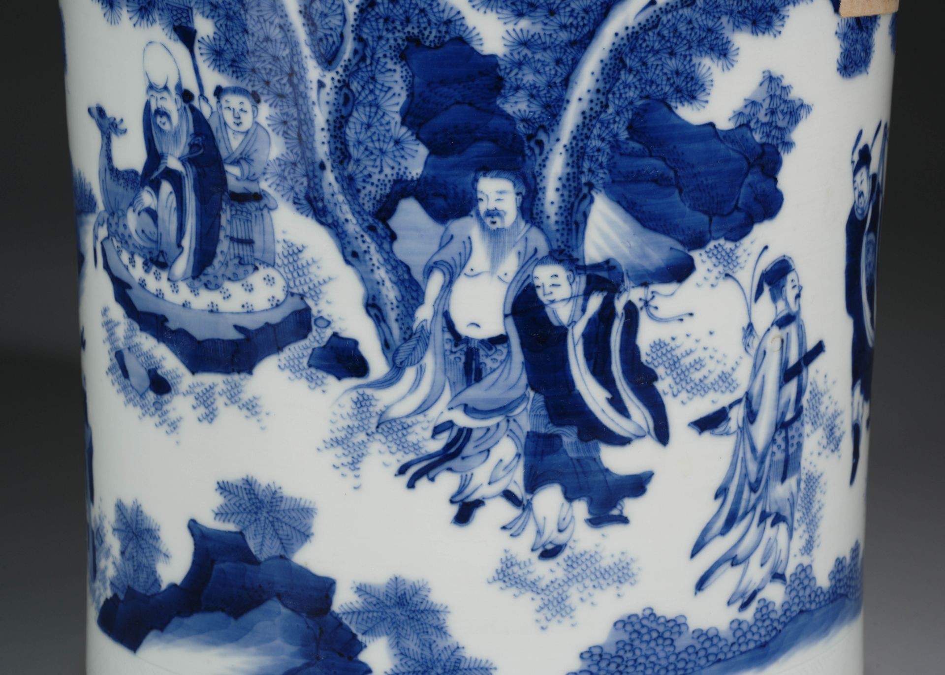 A Chinese Blue and White Eight Immortals Brushpot - Image 3 of 11