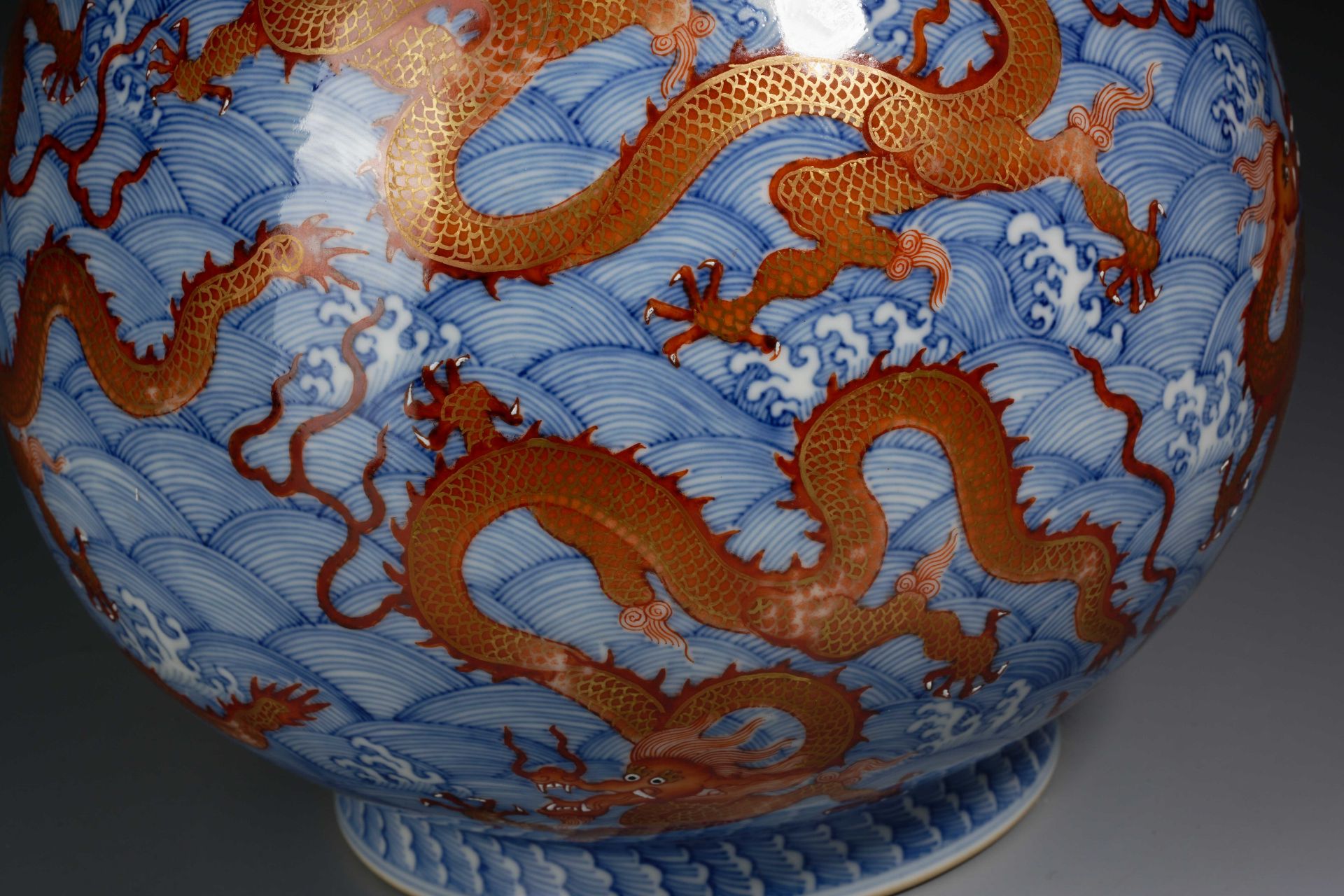 A Chinese Underglaze Blue and Iron Red Dragon Bottle Vase - Image 5 of 10