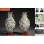 Pair Chinese Famille Rose Floral Wall Vases