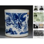 A Chinese Blue and White Eight Immortals Brushpot