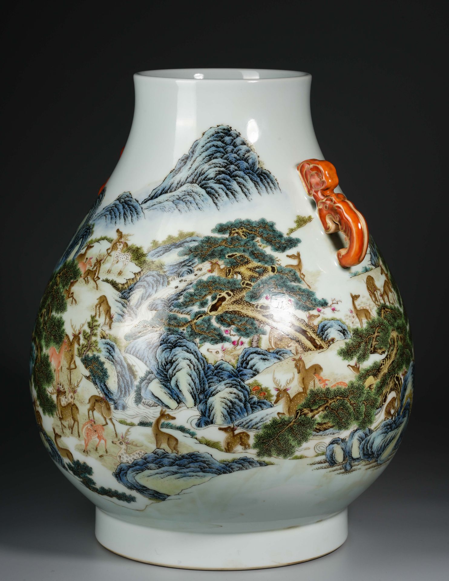 A Chinese Famille Rose Hundred Deers Zun Vase - Image 5 of 15