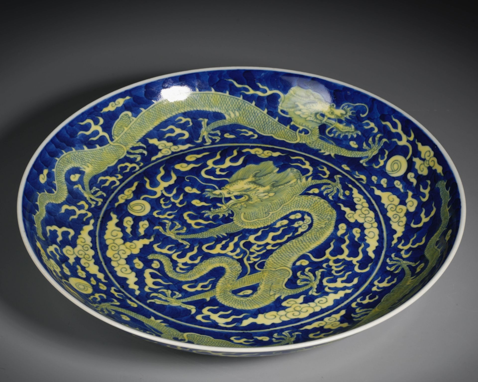 A Chinese Underglaze Blue and Yellow Enameled Dish - Image 2 of 11