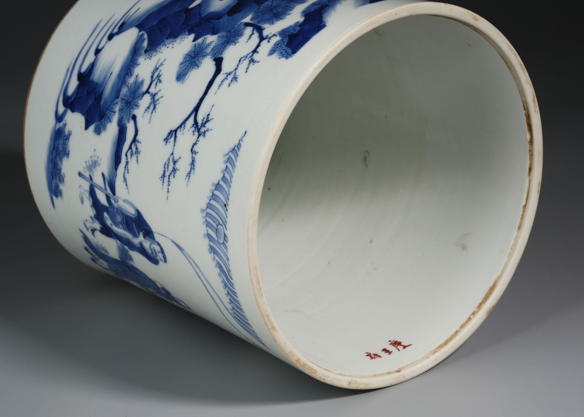 A Chinese Blue and White Eight Immortals Brushpot - Image 10 of 11
