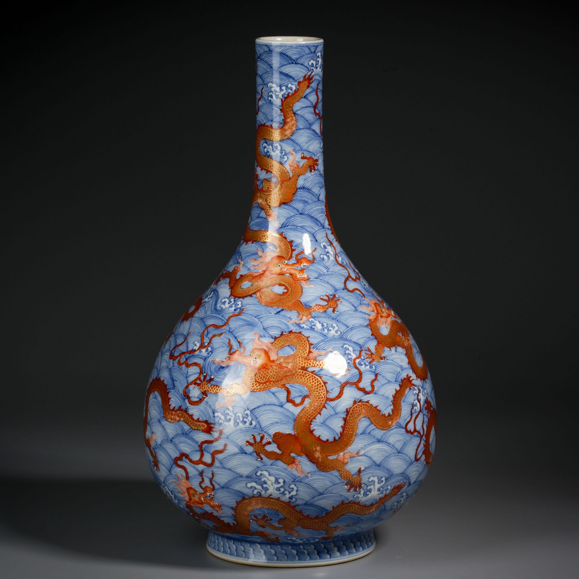 A Chinese Underglaze Blue and Iron Red Dragon Bottle Vase - Image 2 of 10