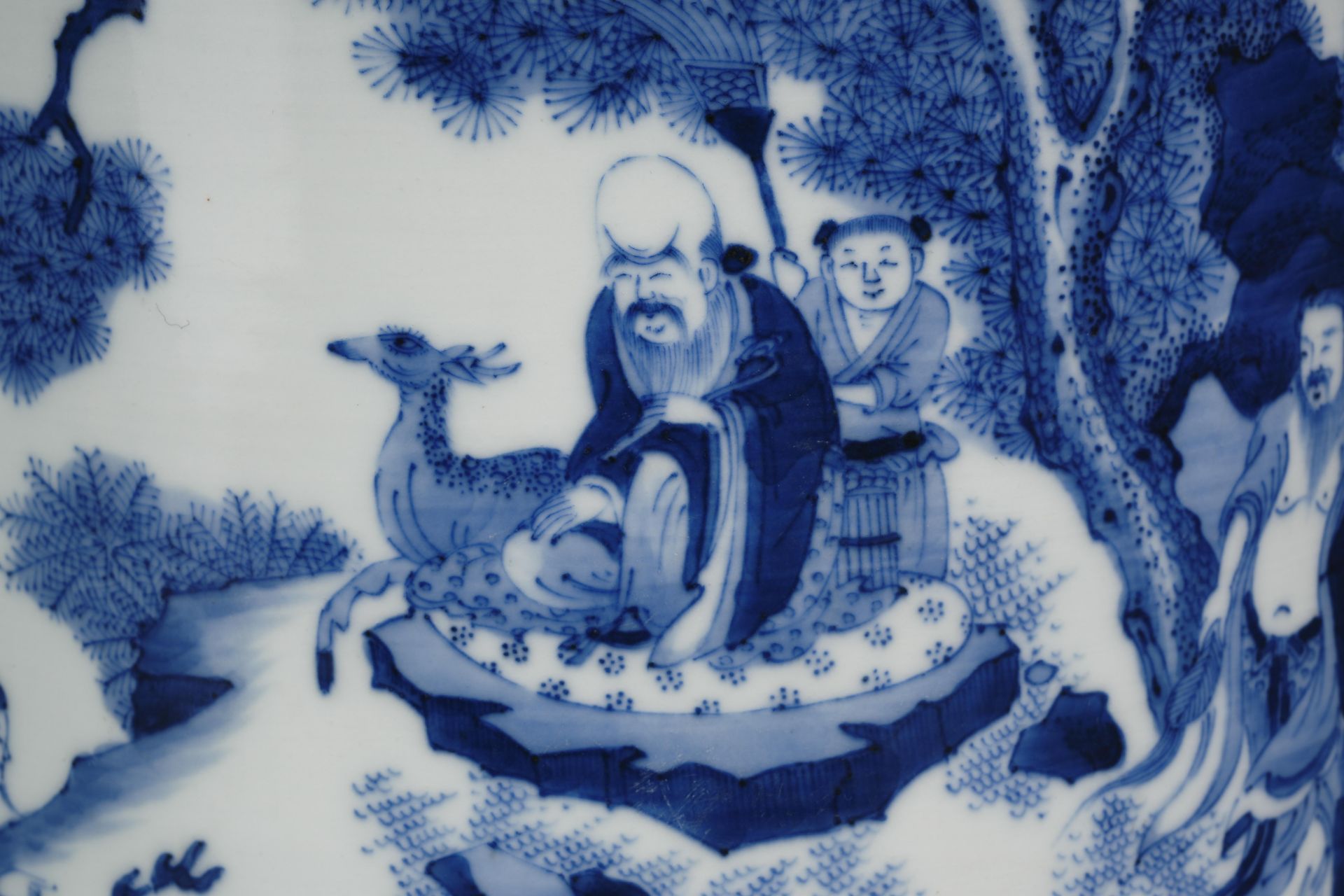 A Chinese Blue and White Eight Immortals Brushpot - Image 6 of 11