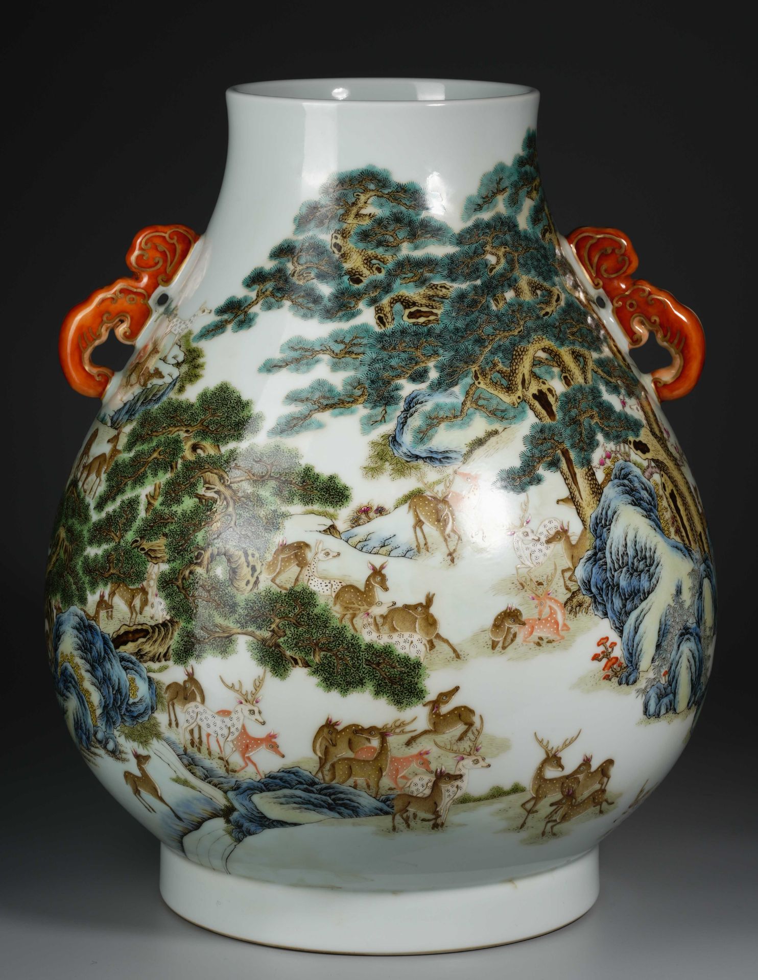 A Chinese Famille Rose Hundred Deers Zun Vase - Image 6 of 15