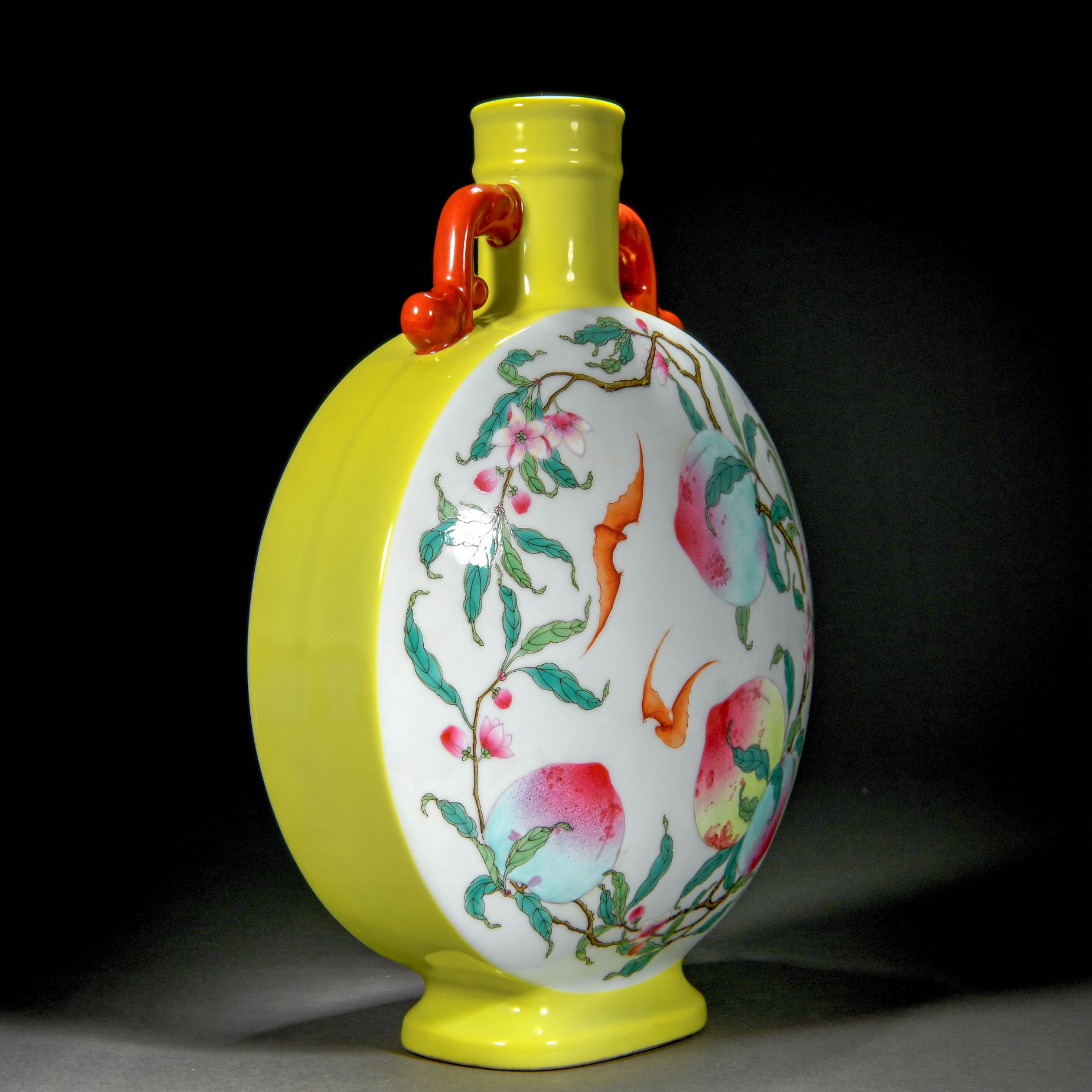A Chinese Famille Rose Peaches Moon Flask - Image 4 of 10