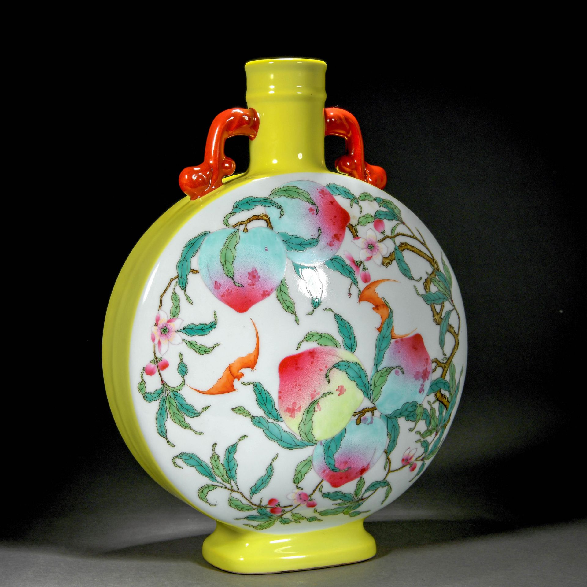 A Chinese Famille Rose Peaches Moon Flask - Image 2 of 10