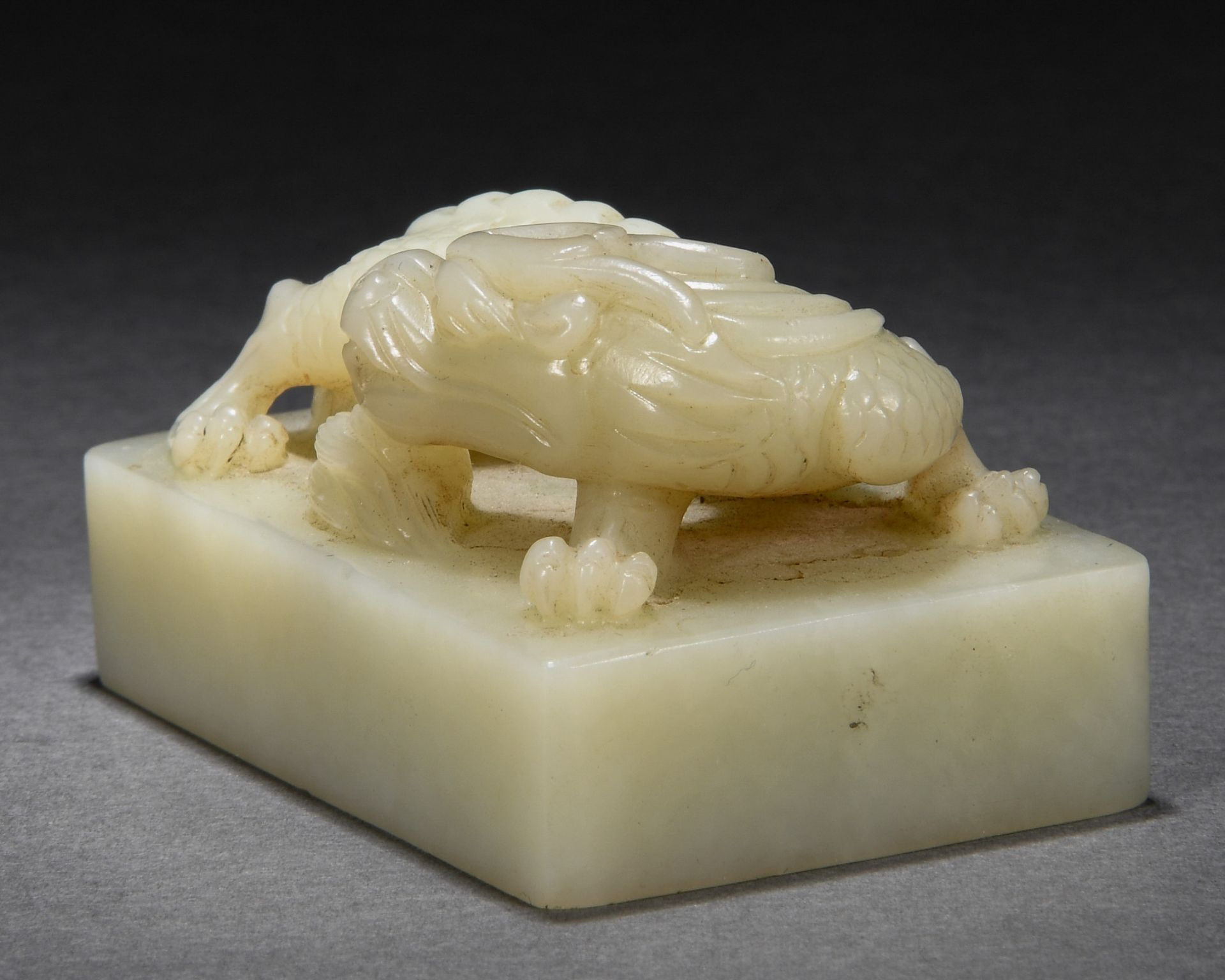 A Chinese Carved White Jade Mythical Beast Seal - Image 3 of 7