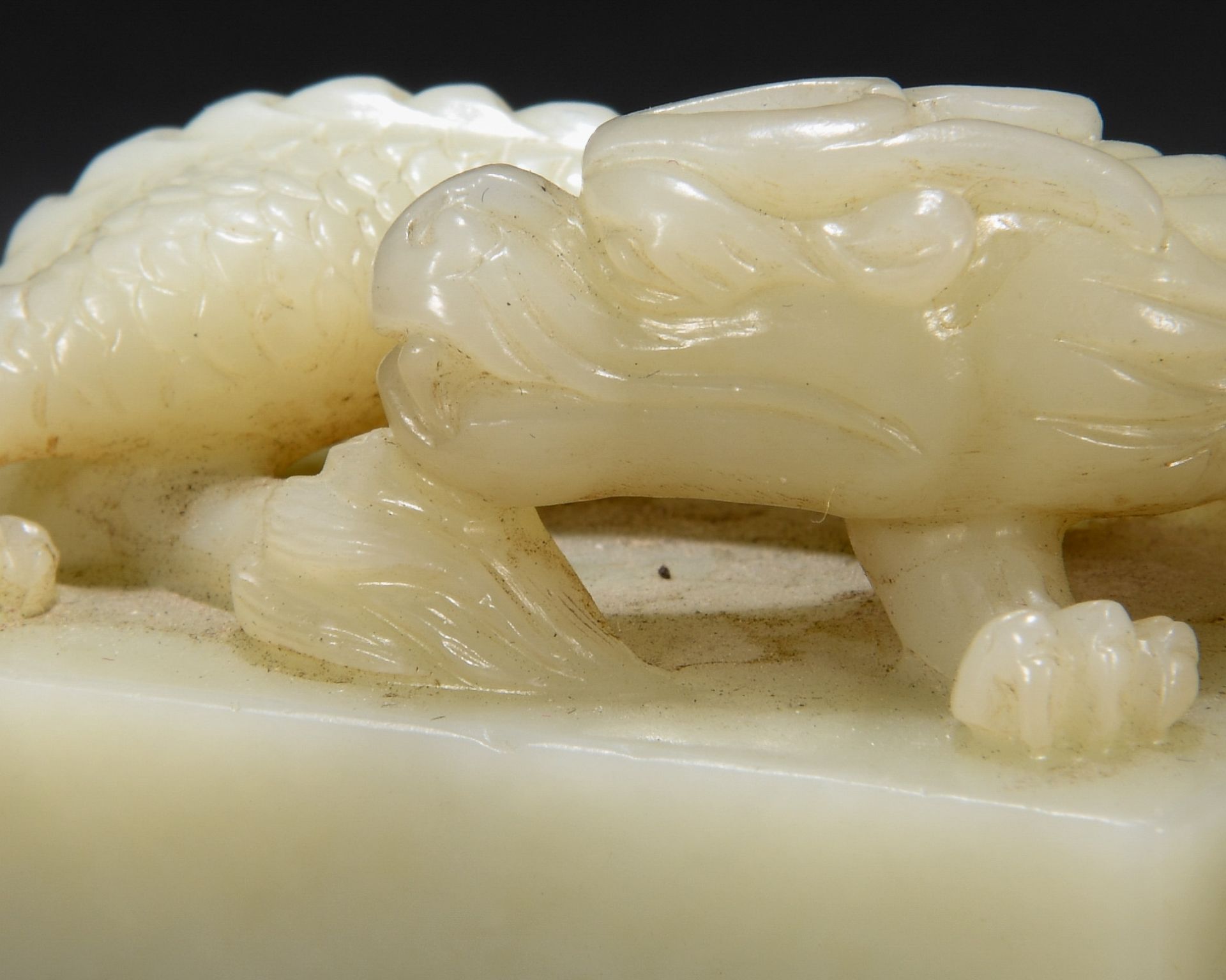 A Chinese Carved White Jade Mythical Beast Seal - Image 6 of 7