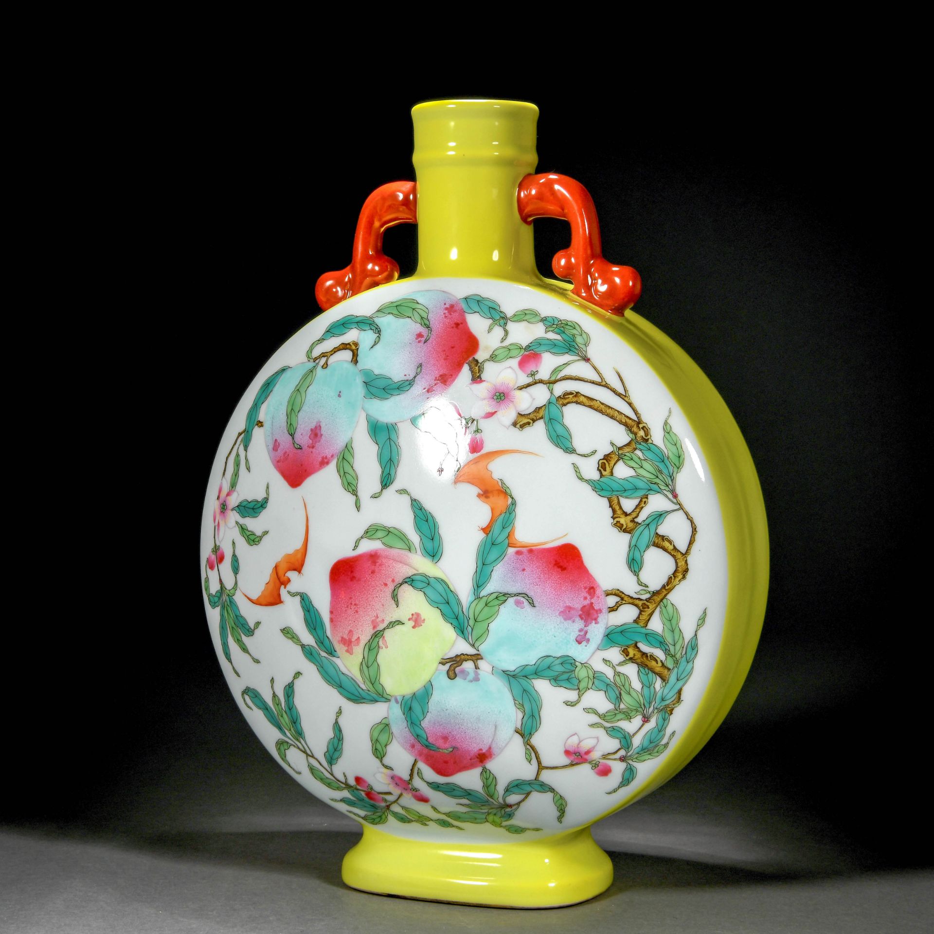 A Chinese Famille Rose Peaches Moon Flask - Image 3 of 10