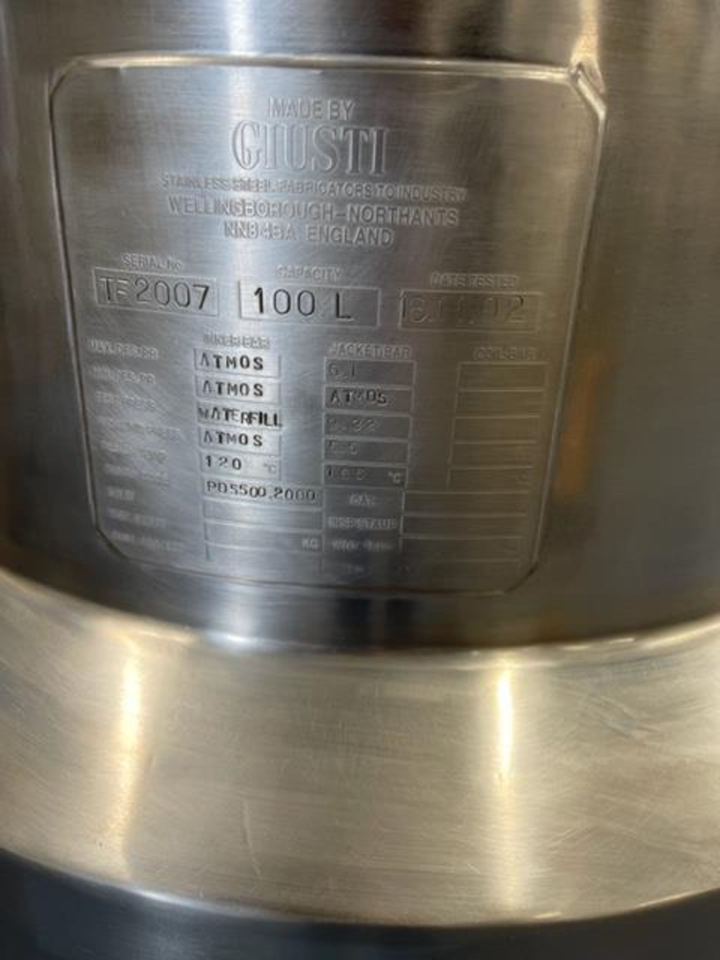 S/S GIUSTI 100 LITRE JACKETED VESSEL. - Image 4 of 5