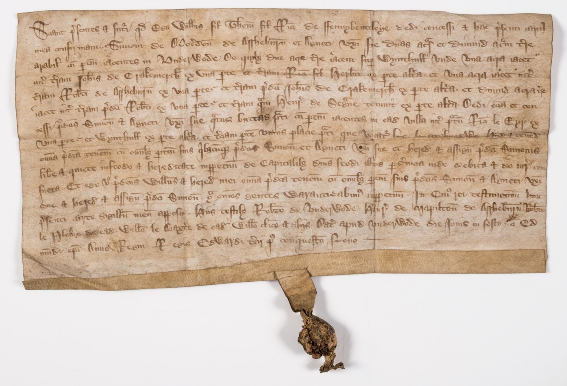 Derbyshire, Ashbourne.- Charter, grant by William son of Thomas.... of Fenny Bentley to Simon …