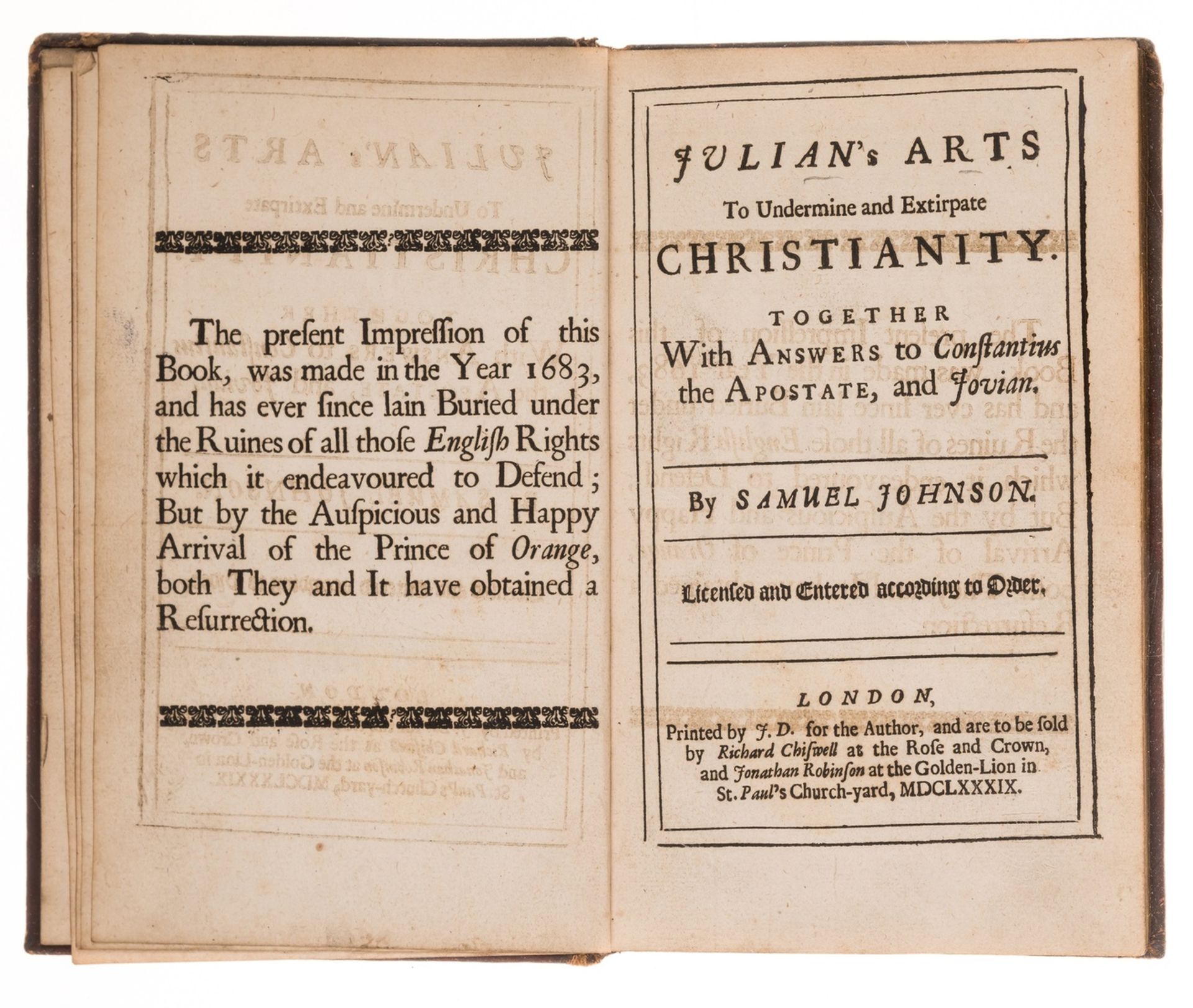 Johnson (Samuel) Julian's Arts to Undermine and Extirpate Christianity. together with Answers to …