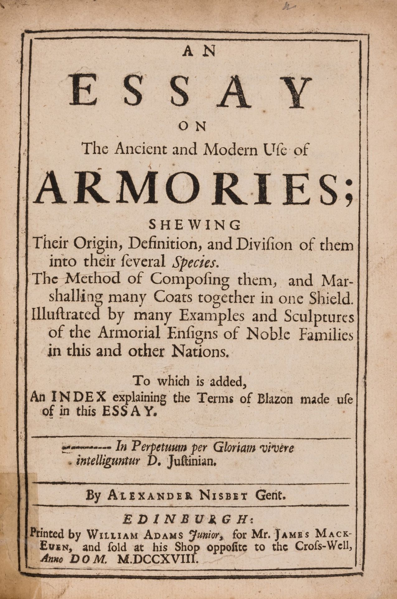 Heraldry.- Nisbet (Alexander) An Essay on the Ancient and Modern Use of Armories, Edinburgh, by …