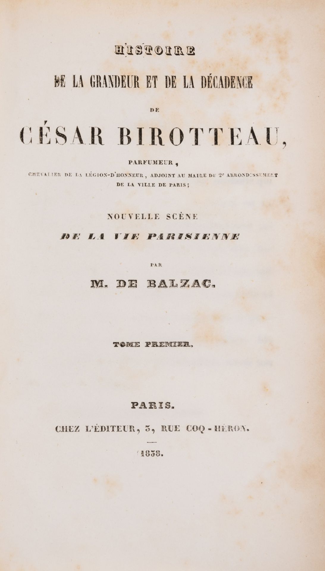 Balzac (Honoré de) Histoire de la grandeur et de la décadence de César Birotteau..., 2 vol., first …