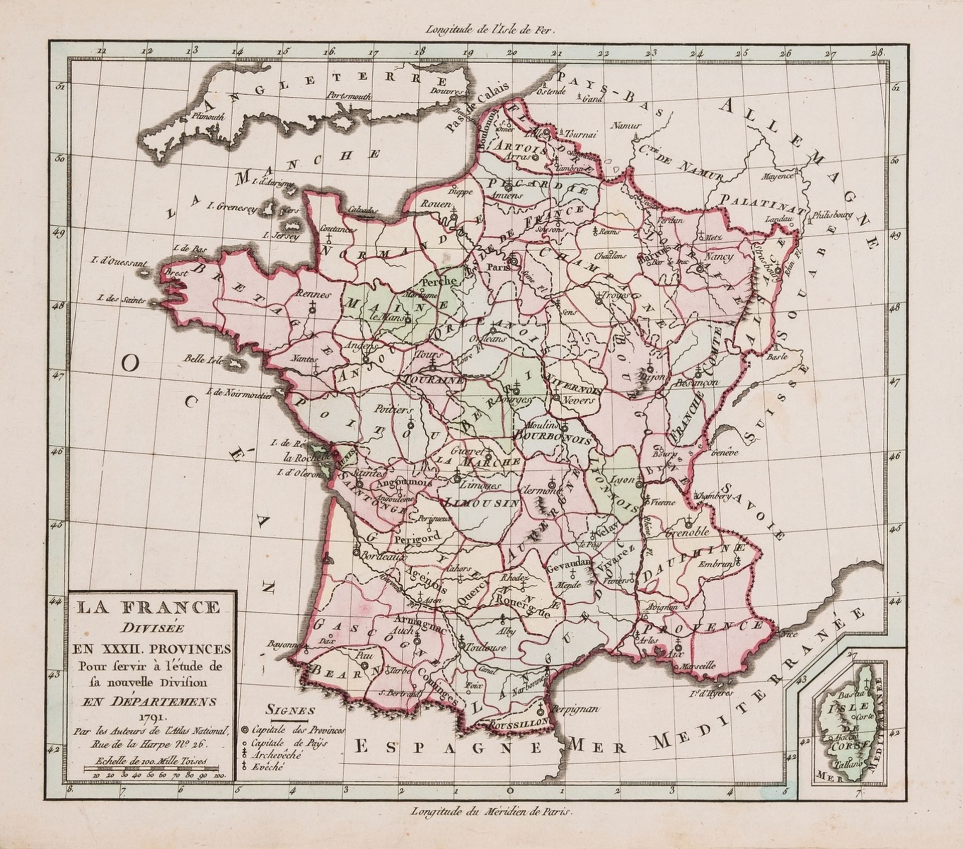 France.- [Chanlaire (Pierre-Gregoire) & Dumez.] Atlas National Portatif de la France, 1791, bound …