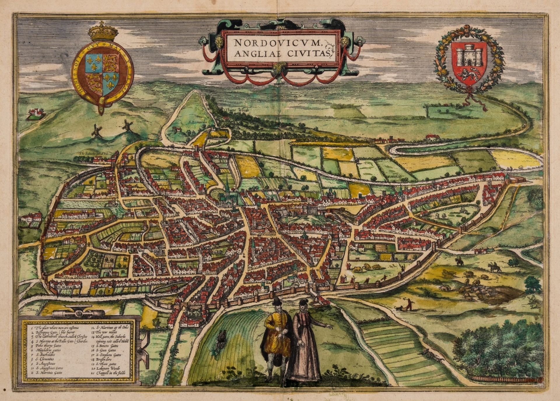 Norwich.- Braun (Georg) and Franz Hogenberg. Nordovicum Angliae Civitas, engraved bird's-eye plan, …