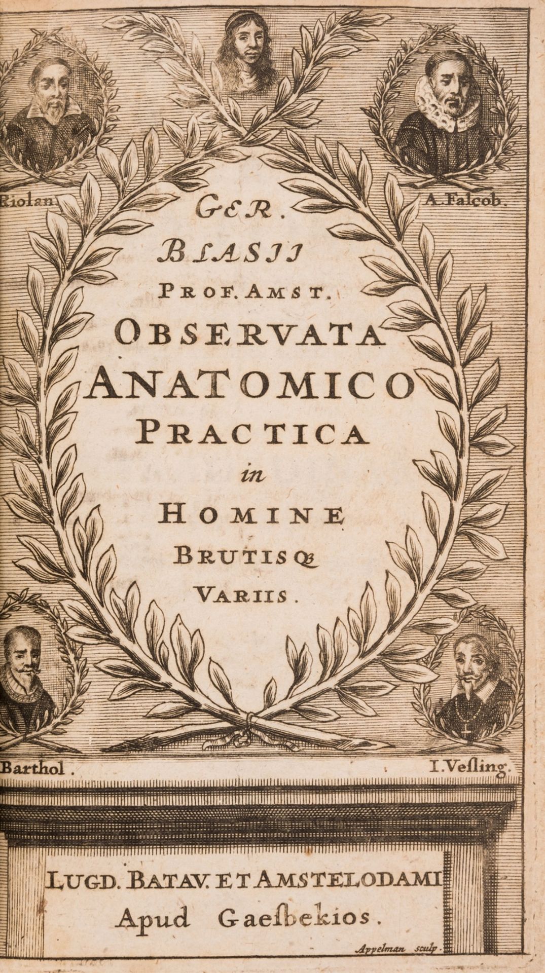Blasius (Gerard) Observata anatomica in homine, simia, equo, vitulo, ove..., first edition, Leiden …