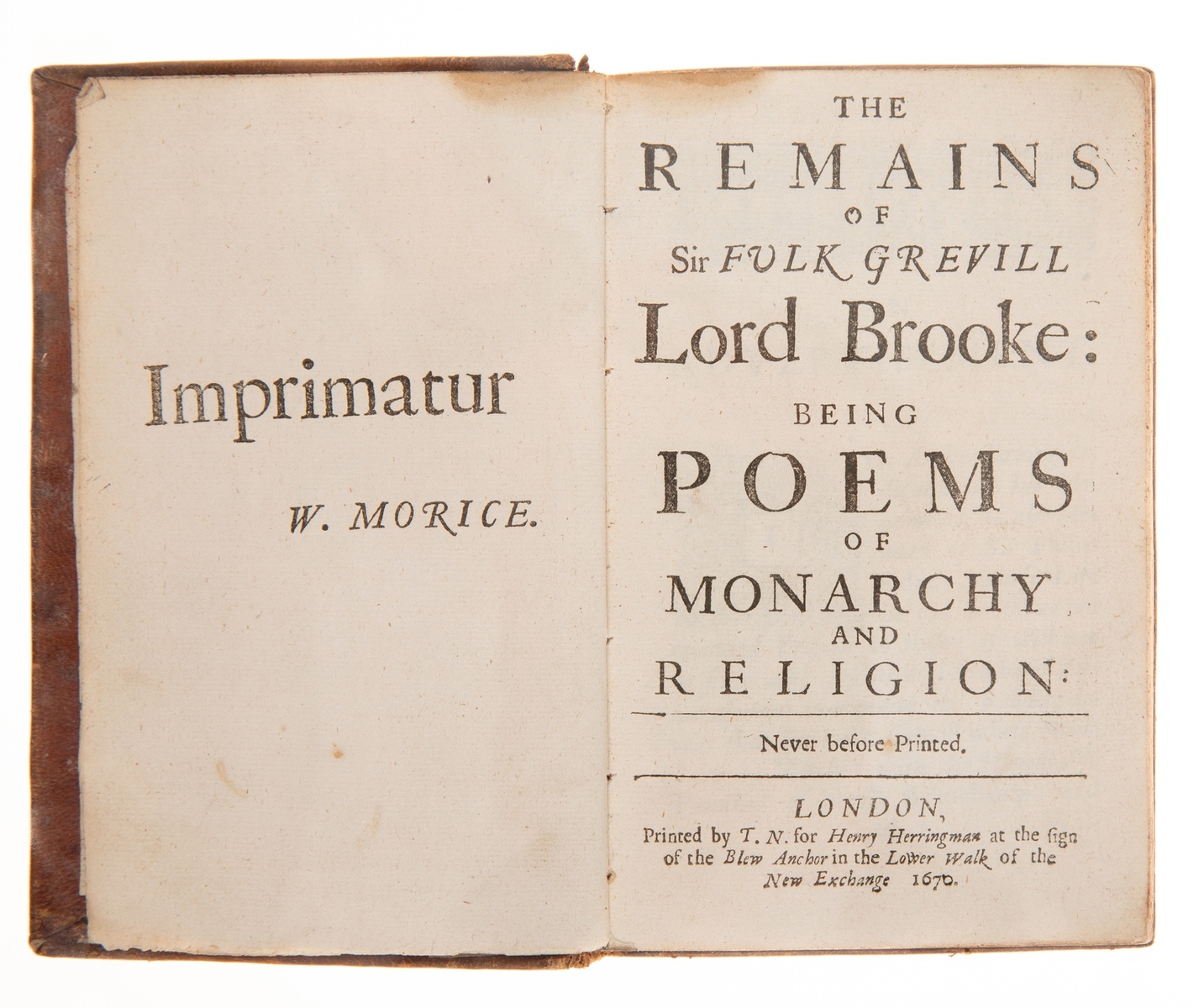 Greville (Fulke, Baron Brooke) The Remains... being Poems of Monarchy and Religion, first edition, … - Image 2 of 2