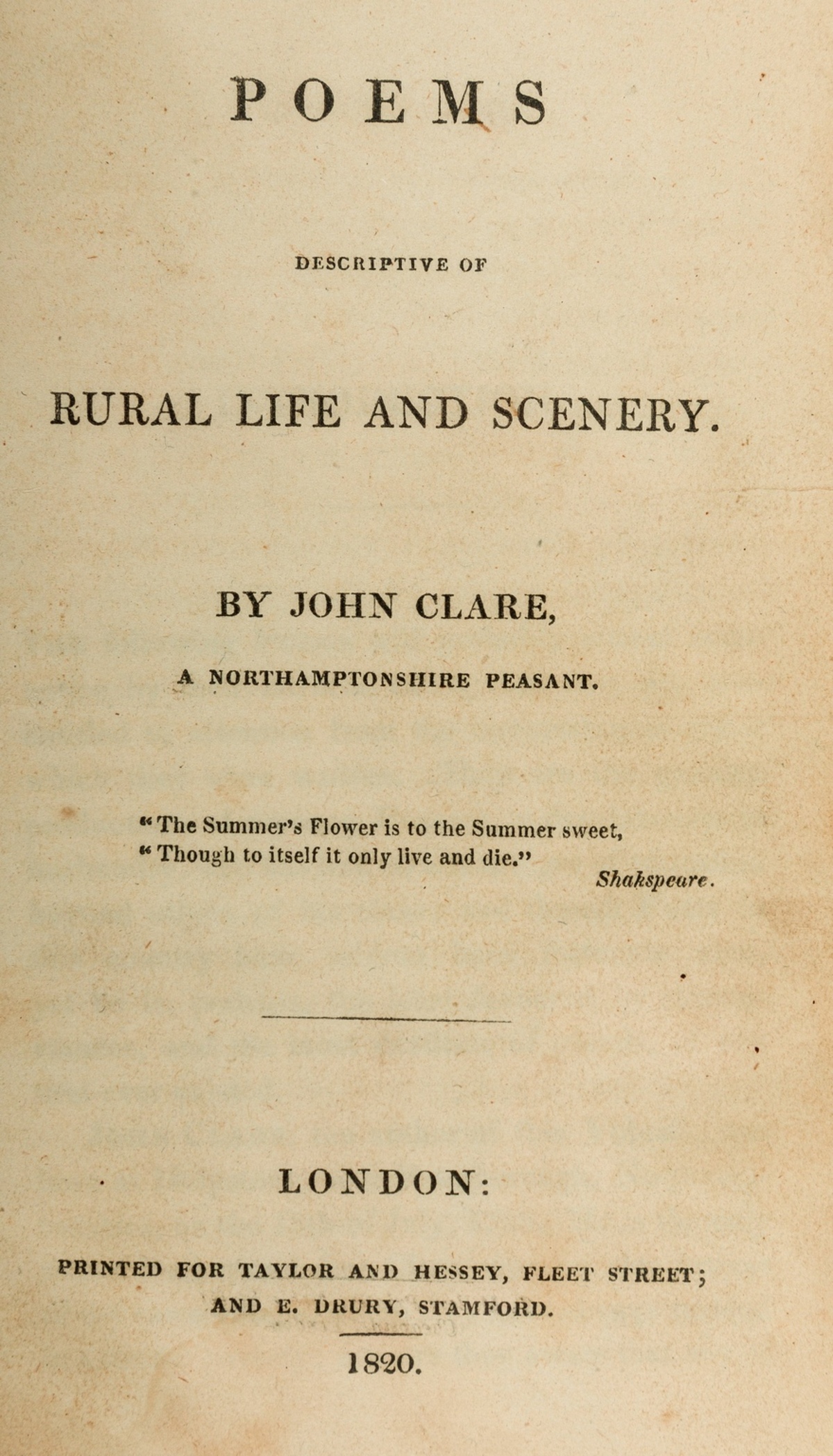 Clare (John) Poems Descriptive of Rural Life and Scenery, first edition, 1820.