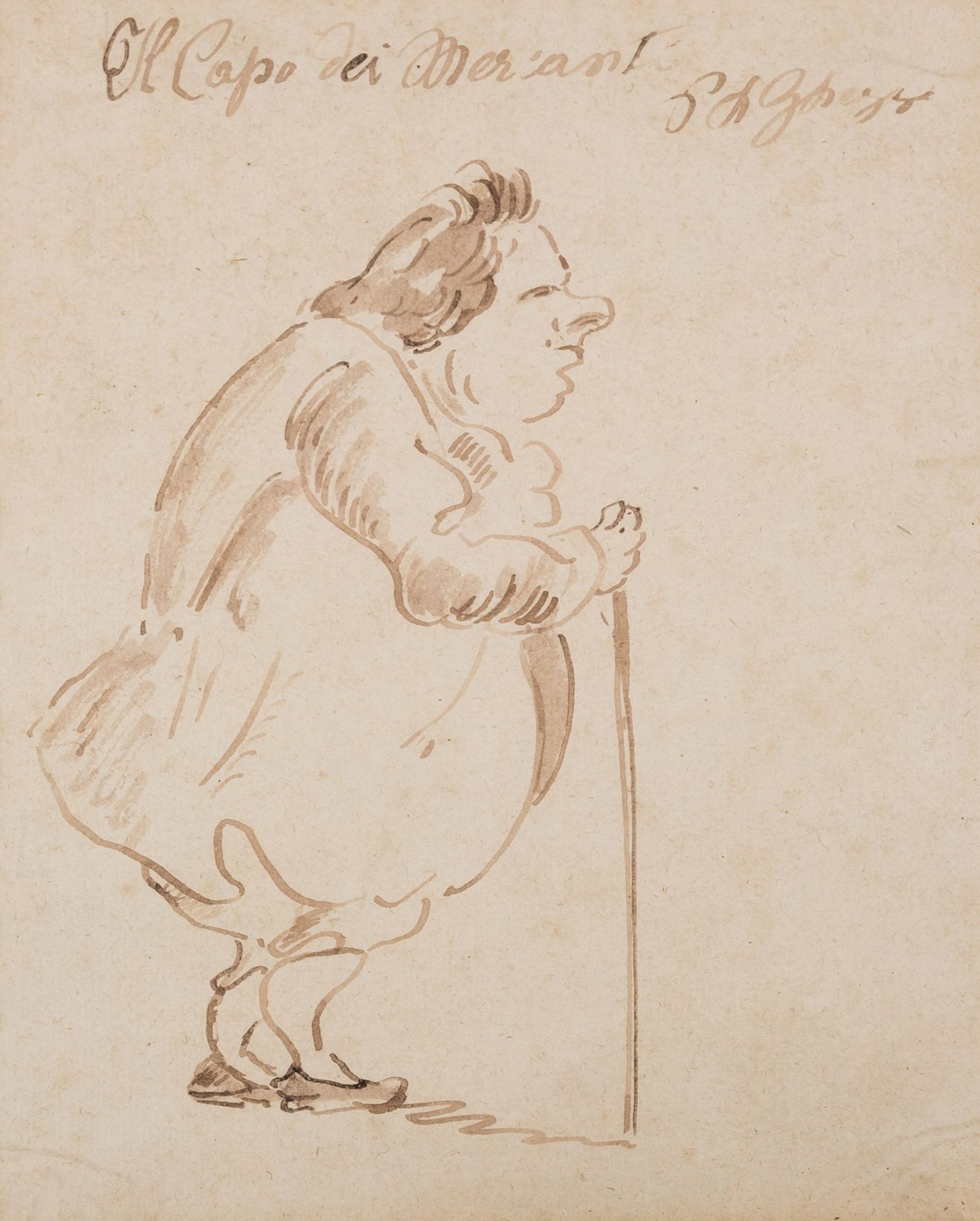 Caricature.- Ghezzi (Pier Leone) "Il Capo dei Mercanti", brush and ink, [c.1700 or slightly later].