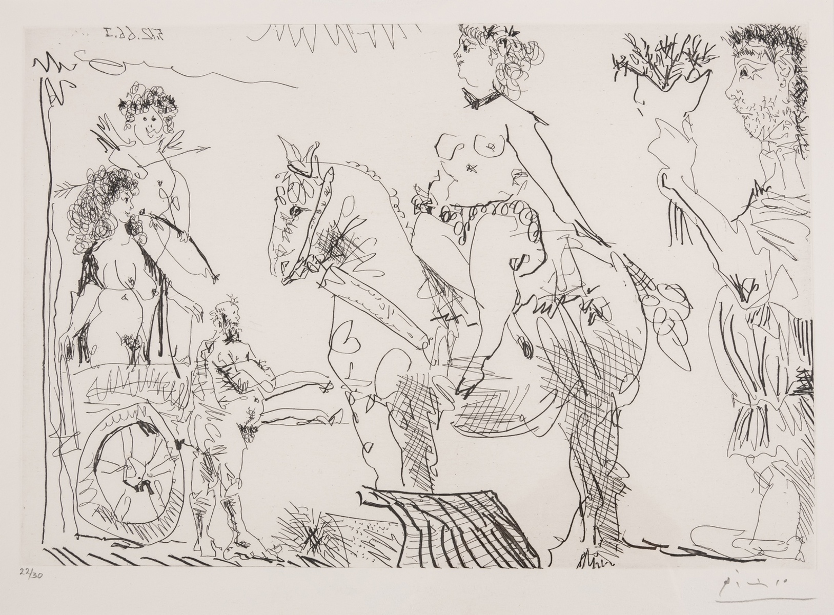 Pablo Picasso (1881-1973) Scène de Théâtre: Amazone, Vénus de foire, homme au bouquet pl. II, from …