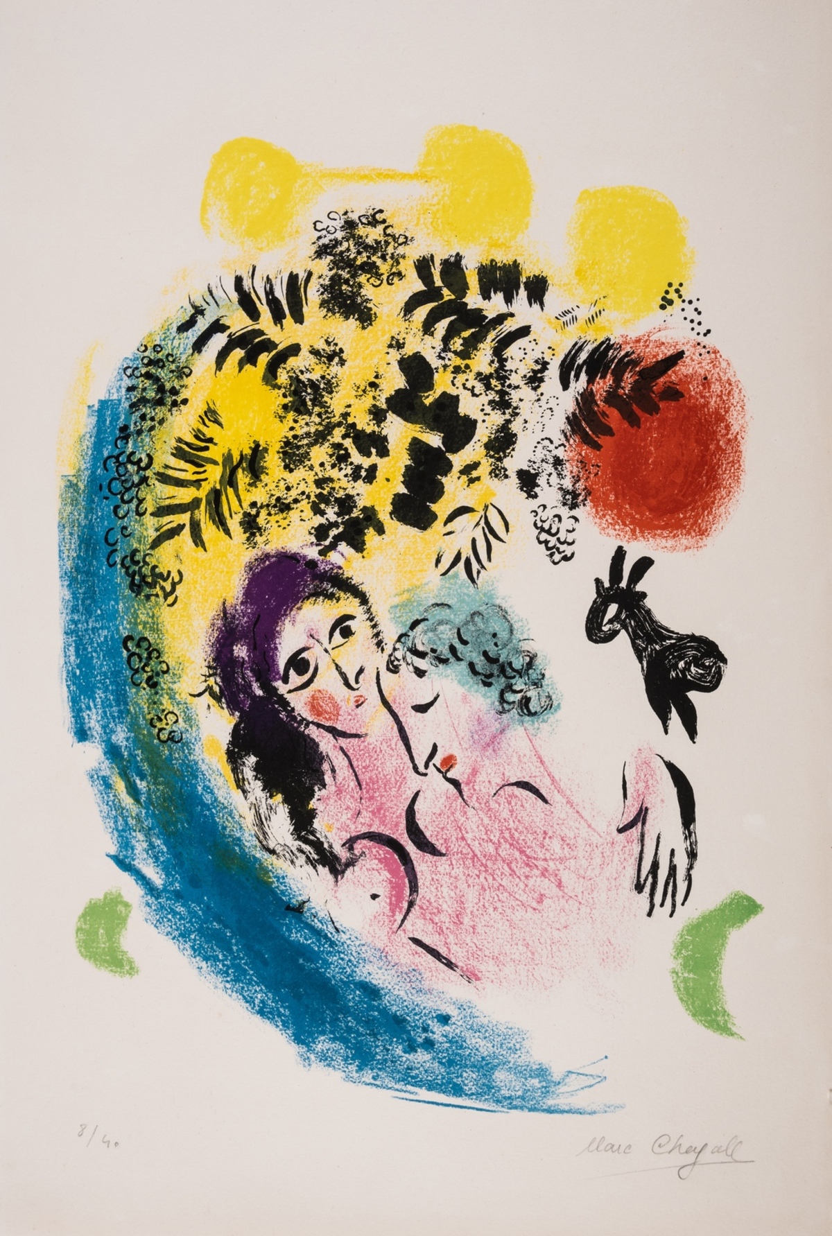 Marc Chagall (1887-1985) Les Amoureux aux Soleil Rouge (Mourlot 285; Cramer 43)