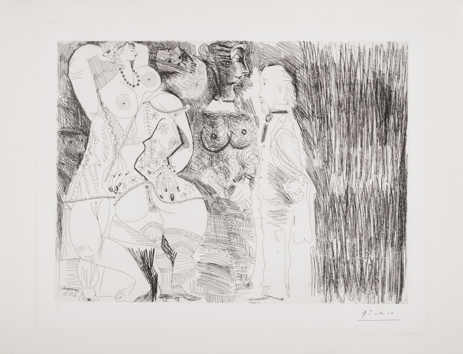 Pablo Picasso (1881-1973) Degas Imaginant: Scène de séduction entre deux filles, avec matrone …