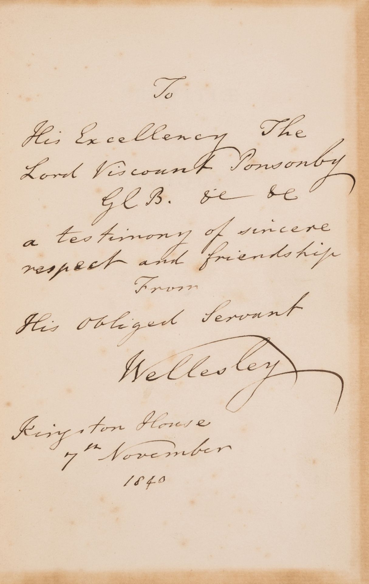 Wellesley (Richard, Marquess Wellesley) Primitiae et Reliquiae, signed presentation copy from the …