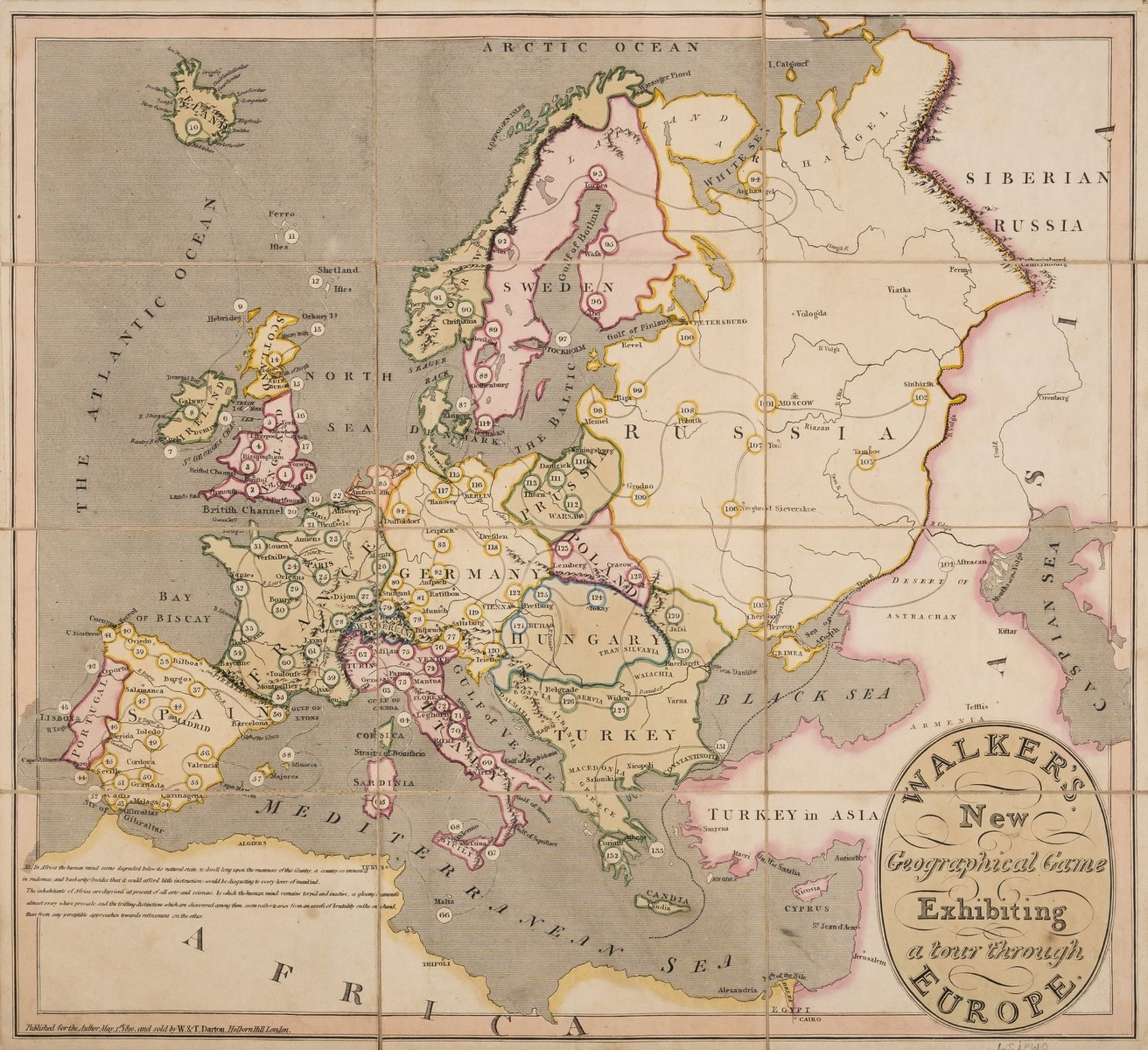 Europe.- Darton (William, publisher) Walker's New Geographical Game, Exhibiting a tour through …