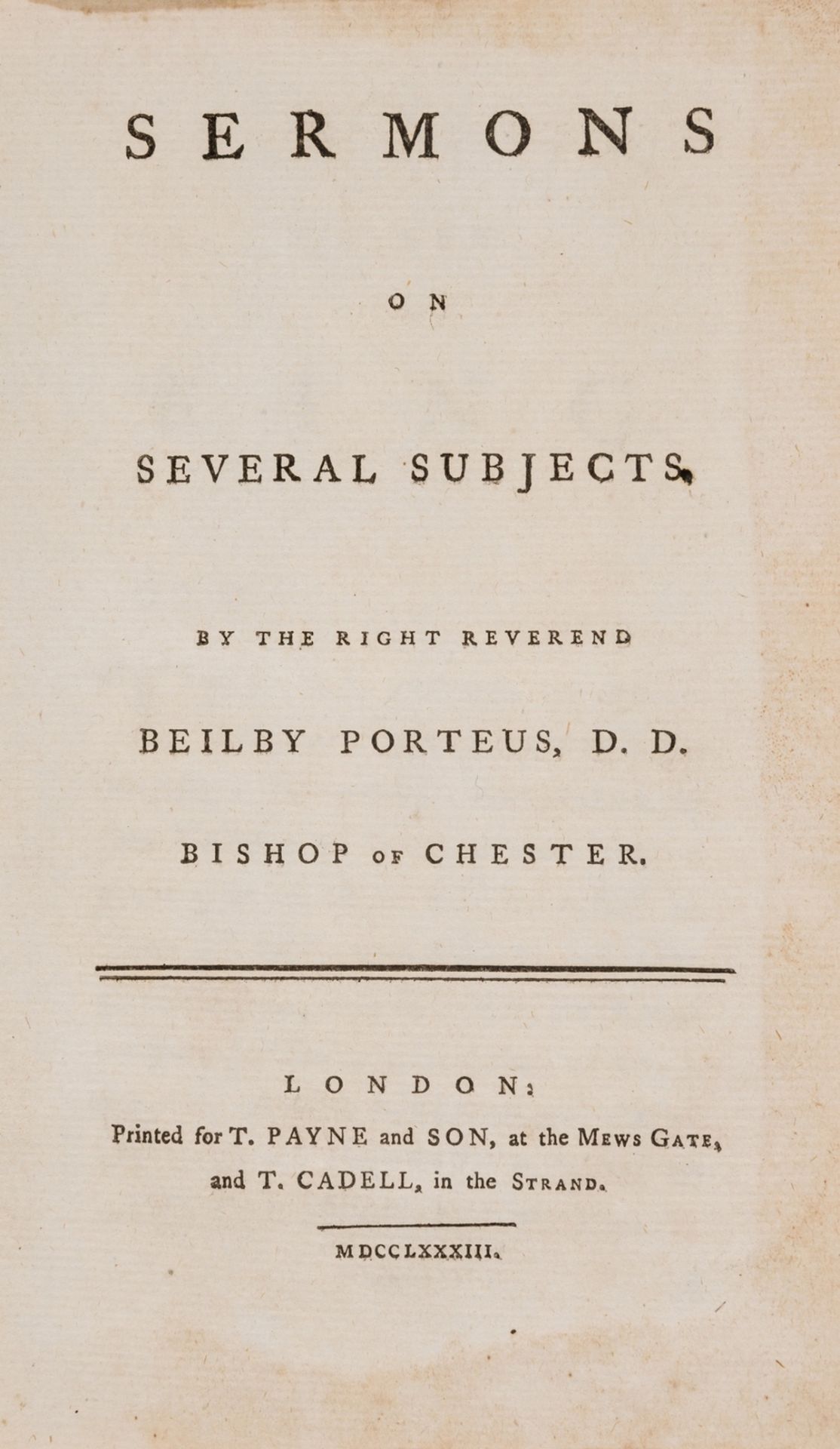 Slavery.- West Indies.- Porteus (Beilby, Bishop of Chester) Sermons on several subjects, rare …