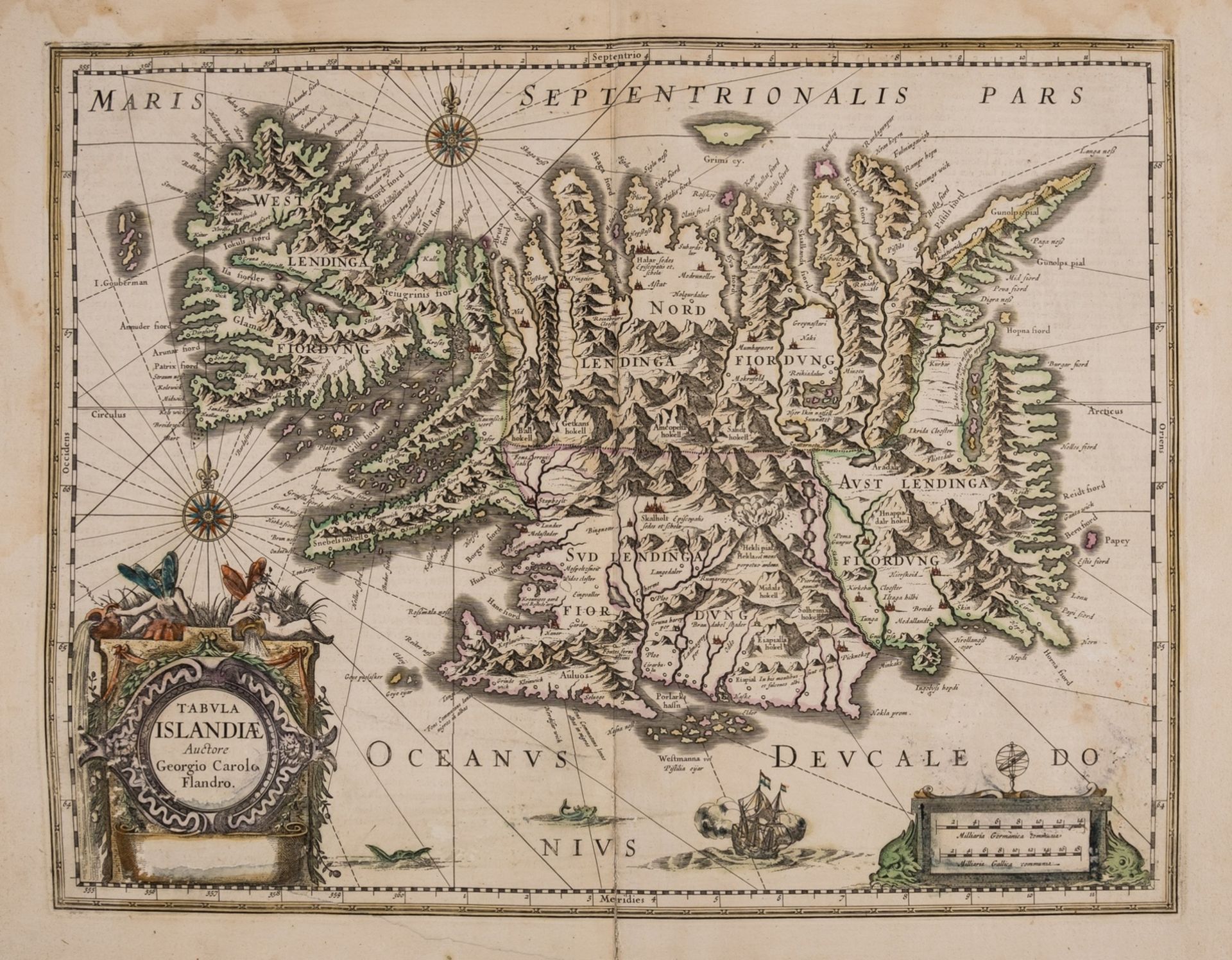 Iceland.- Hondius (Jodocus) Tabula Islandiae Auctore Georgio Carolo Flandro, engraved map, [1630]