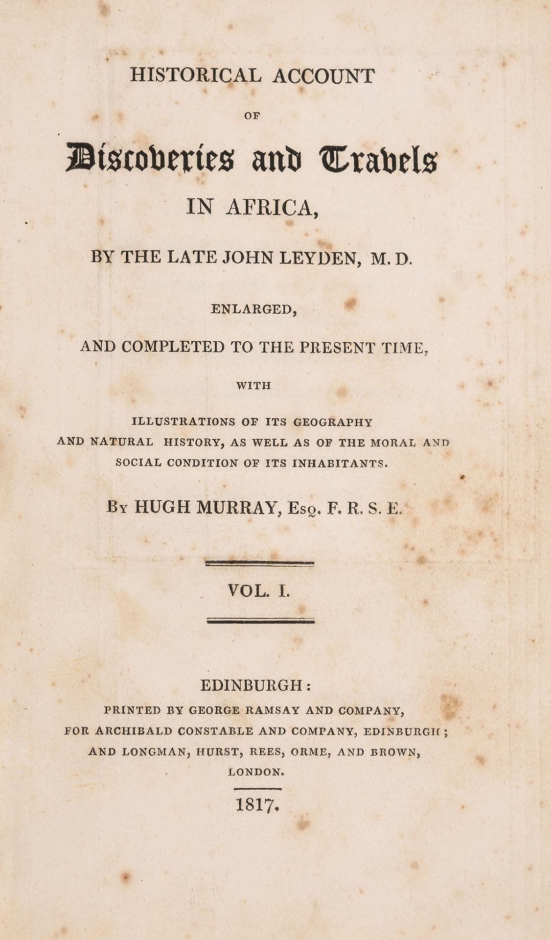 Africa.- Leyden (Dr. John) Historical Account of Discoveries and Travels in Africa, edited and …