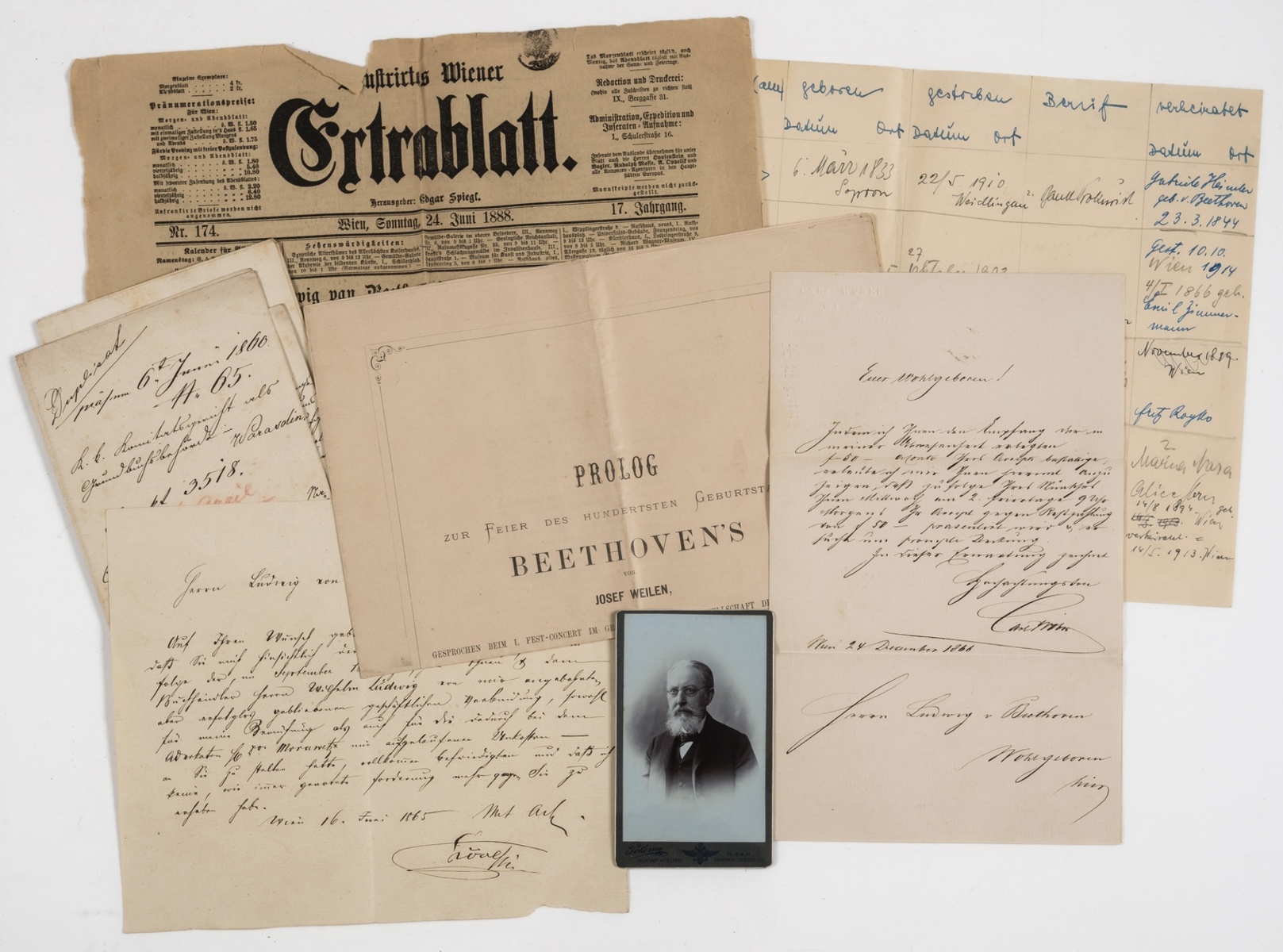 Beethoven .- Small archive of manuscript and printed material relating to Ludwig van Beethoven and …