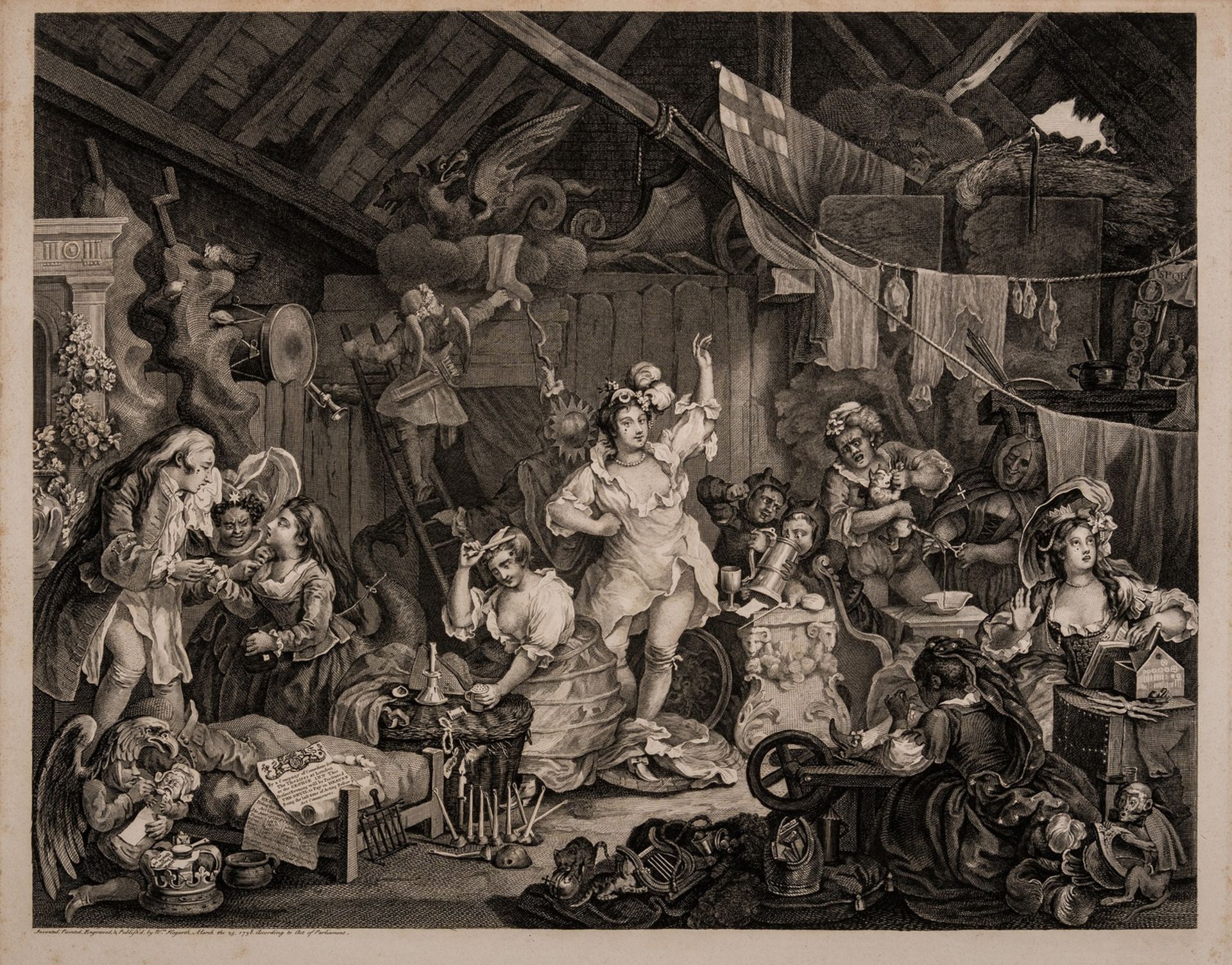 Hogarth (William) Strolling Actresses dressing in a Barn, engraving, 1738; together with a group …