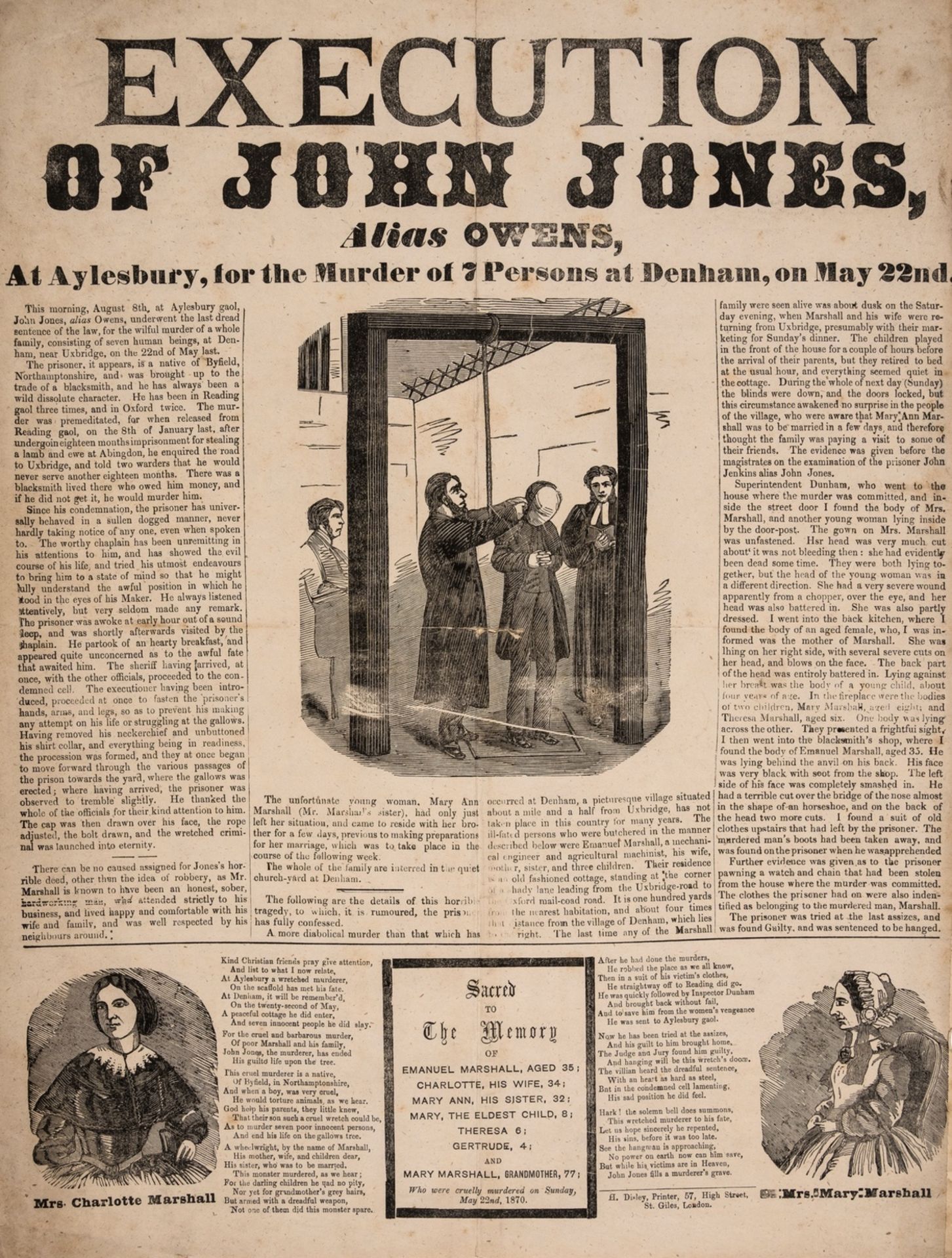 Murder.- Disley (H., printer) Execution of John Jones, Alias Owens, At Aylsebury, for the Murder …