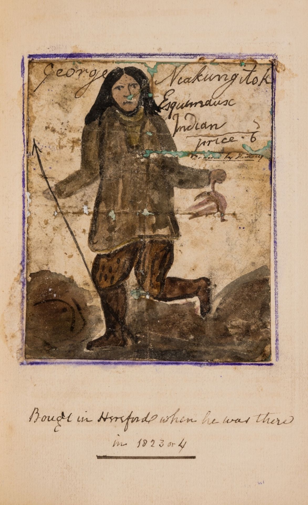 Inuit drawing.- Niakungitok (George) Portrait of an "Esquimaux" hunting with throwing spear, pen …